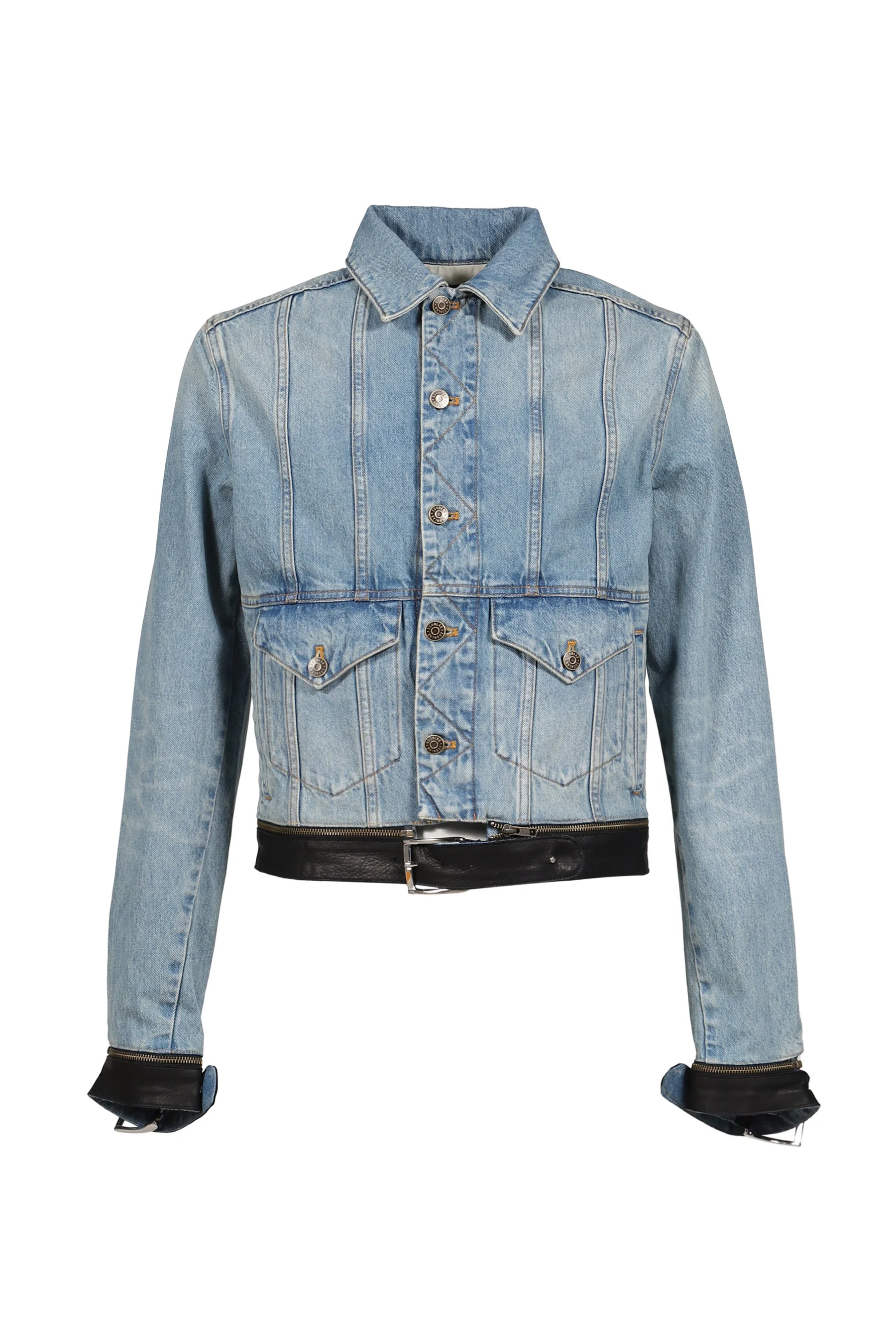 LEATHER STRAP DENIM JACKET / THICK DENIM 12OZ BLUE - 1
