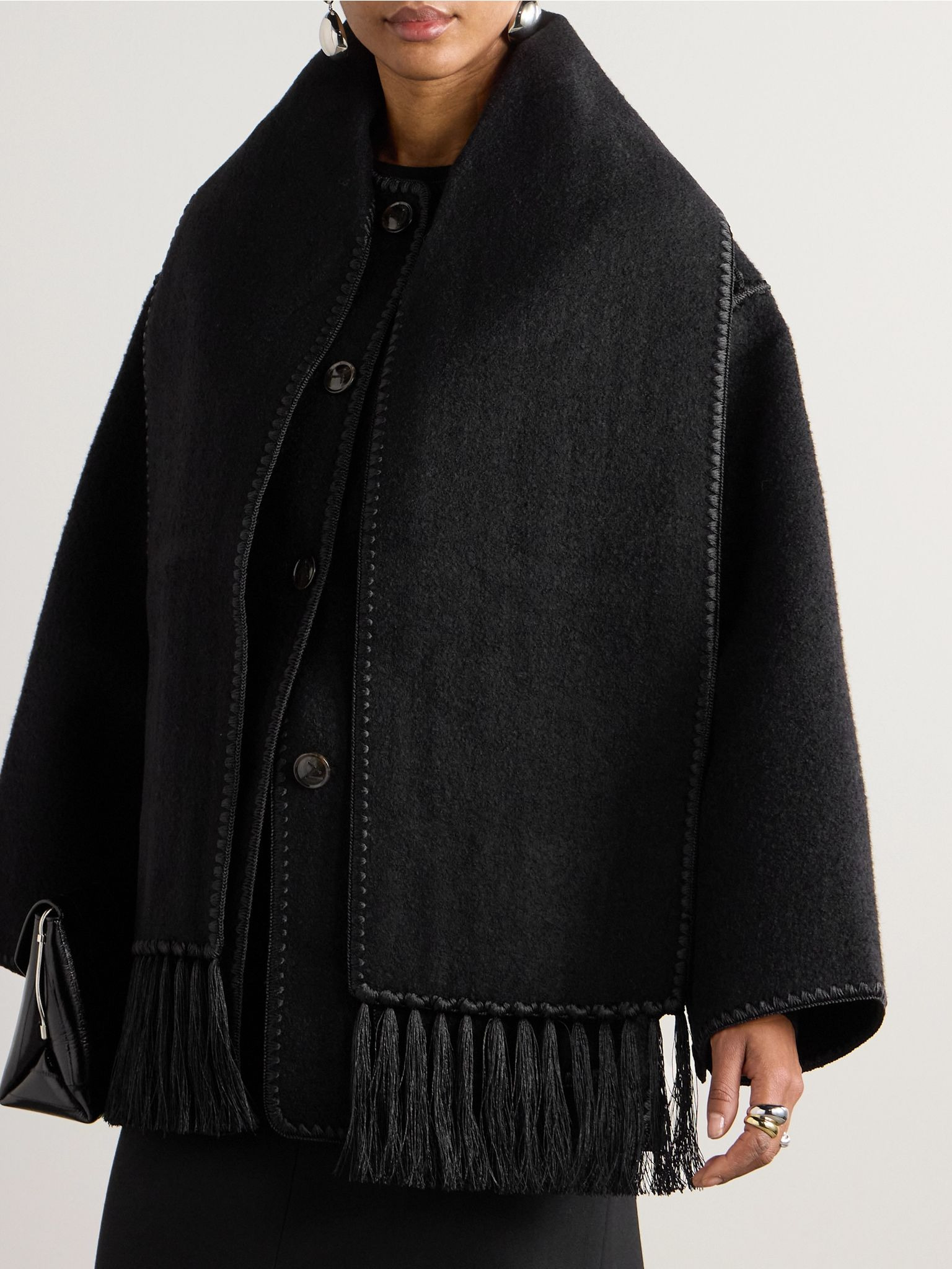 Draped fringed wool-blend jacket Black - 3