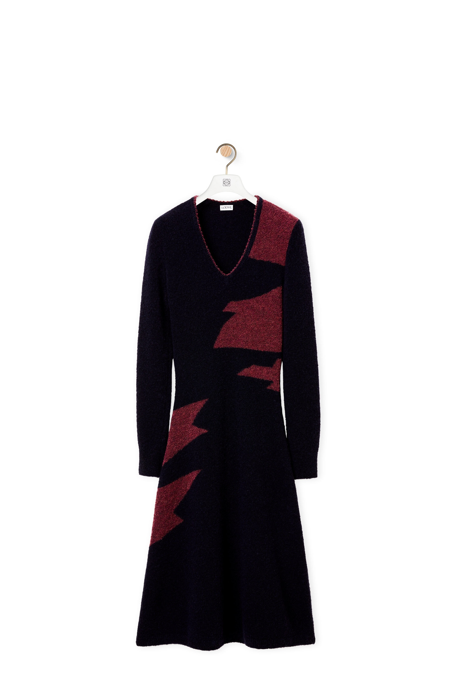 V-neck intarsia midi dress in wool and polyamide - 1