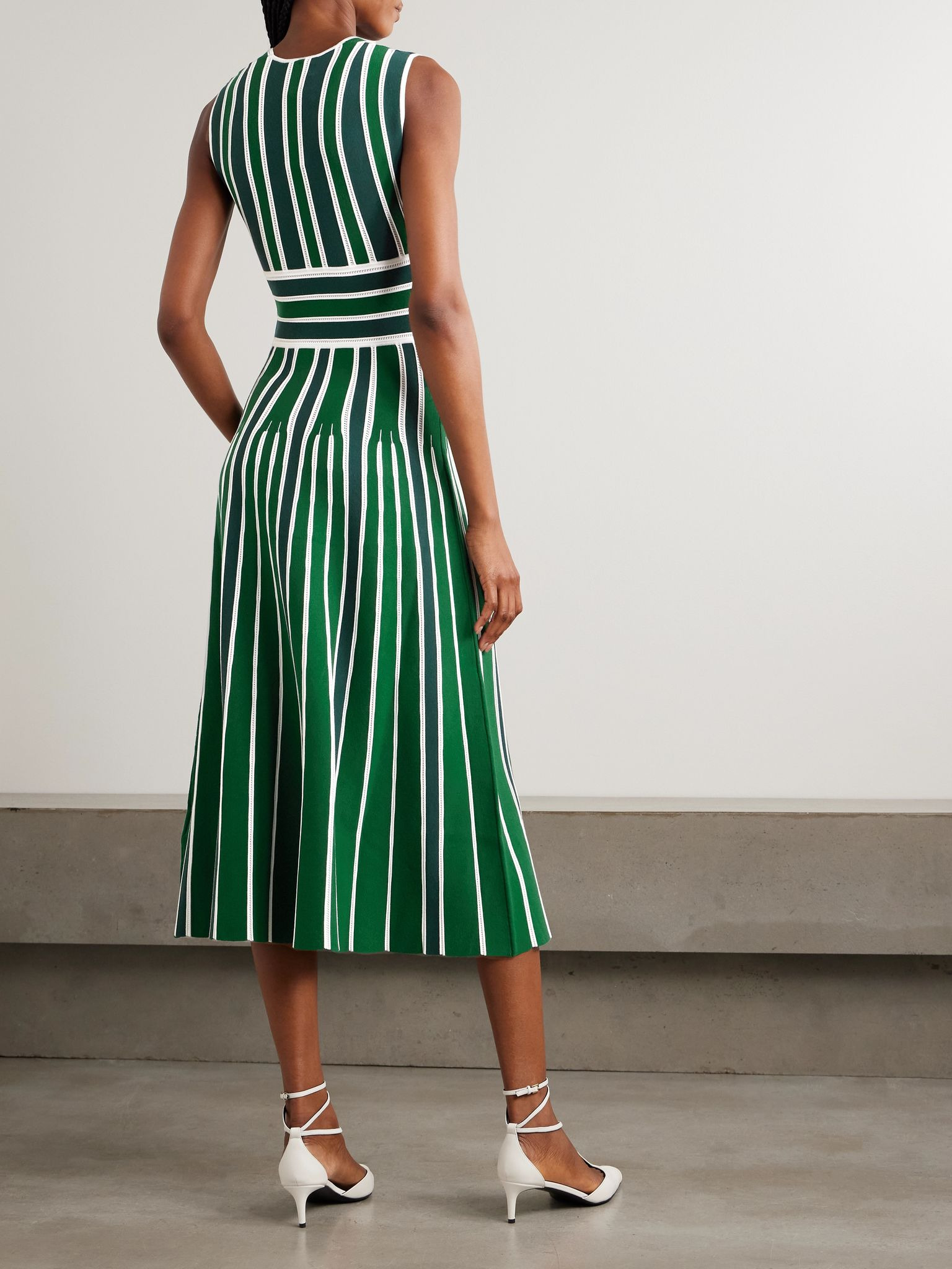Tallone striped pointelle-knit midi dress Green - 3