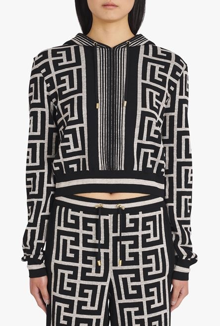 Cropped ivory and black wool sweatshirt with Balmain monogram - 5