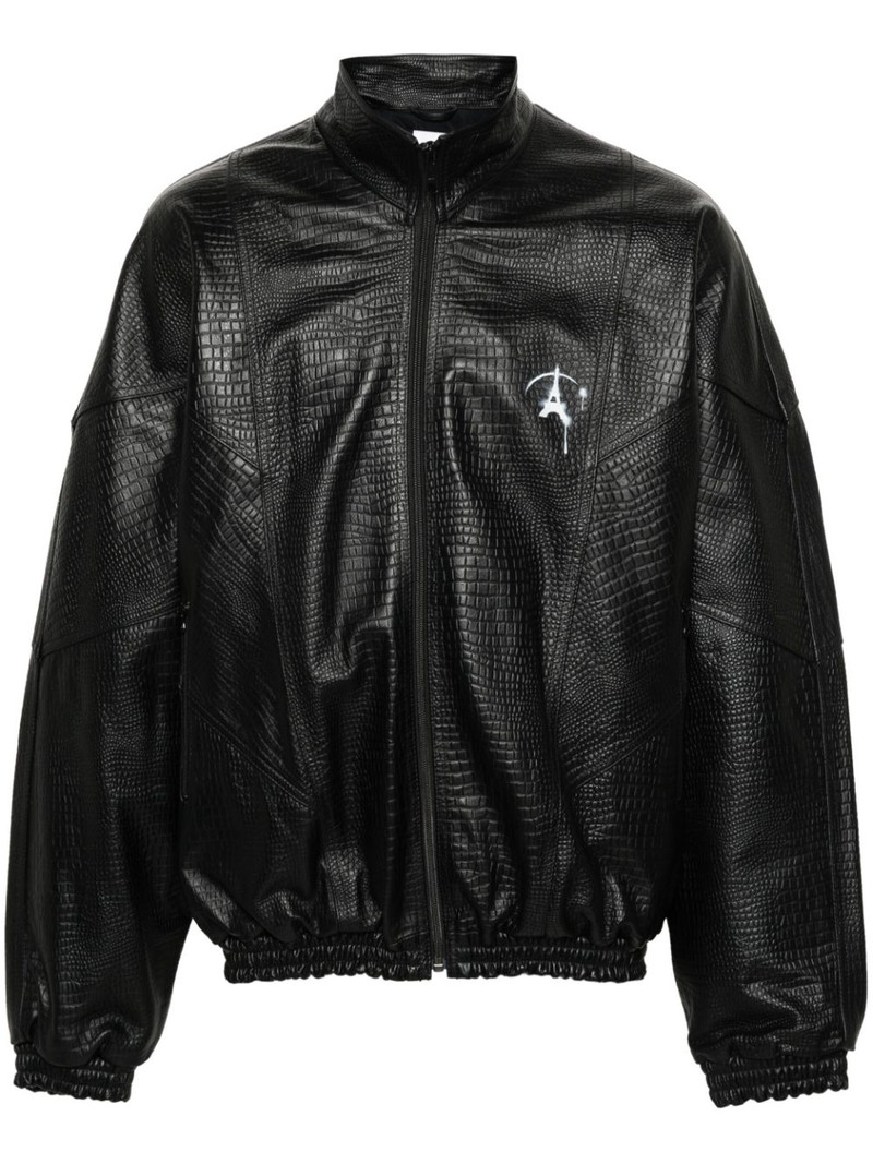 logo-print leather jacket 1