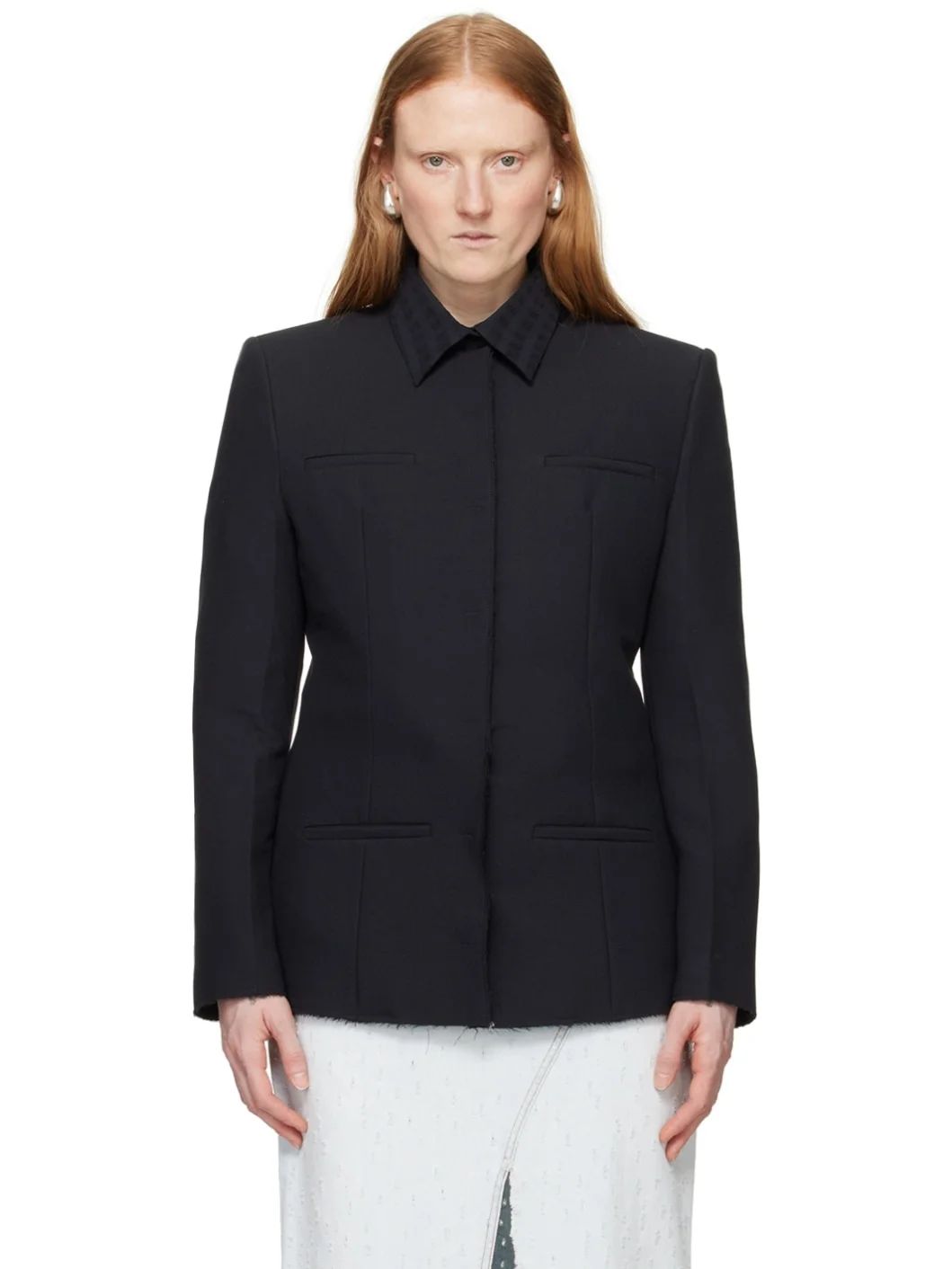 Black Raw Edge Blazer - 1