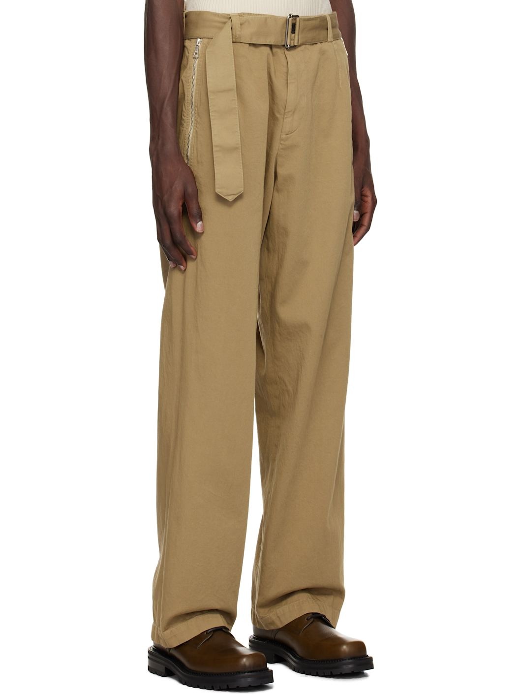 Beige Straight Belted Trousers - 2