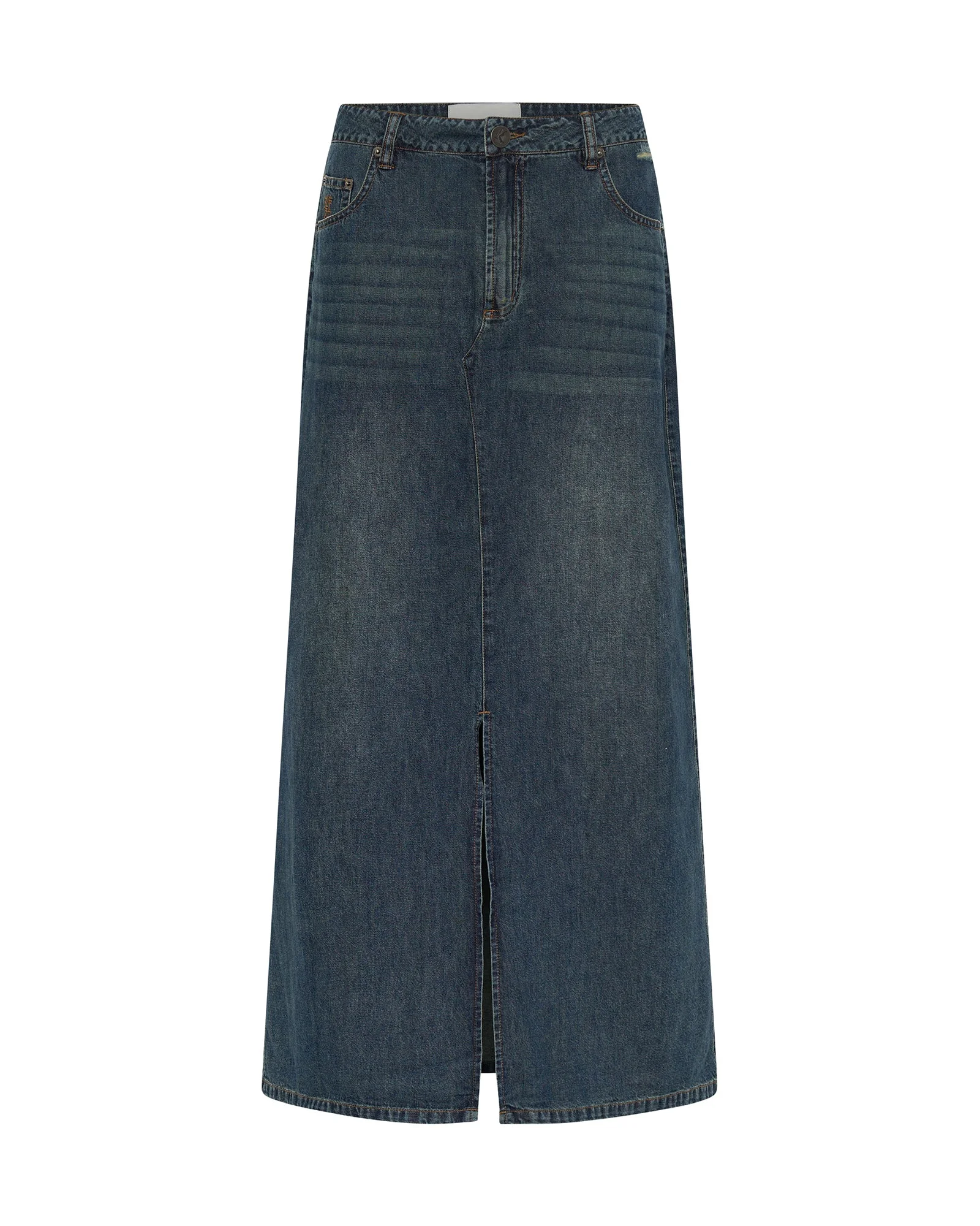 Denim Low Waist Column Skirt - Used Blue - 1