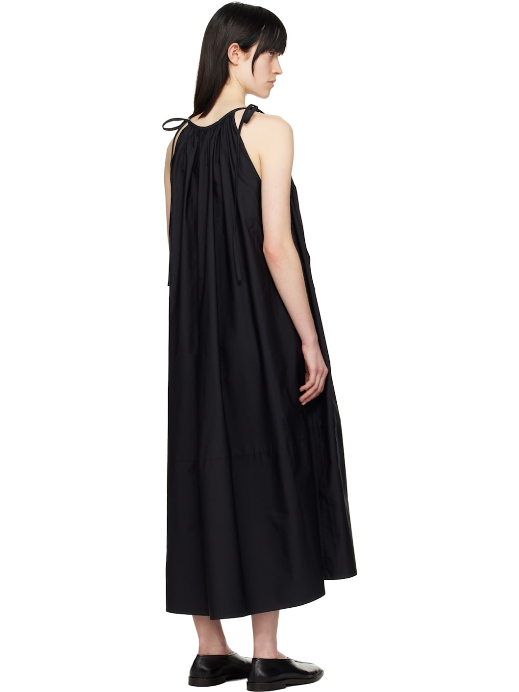 Black Gathered Halter Maxi Dress - 3