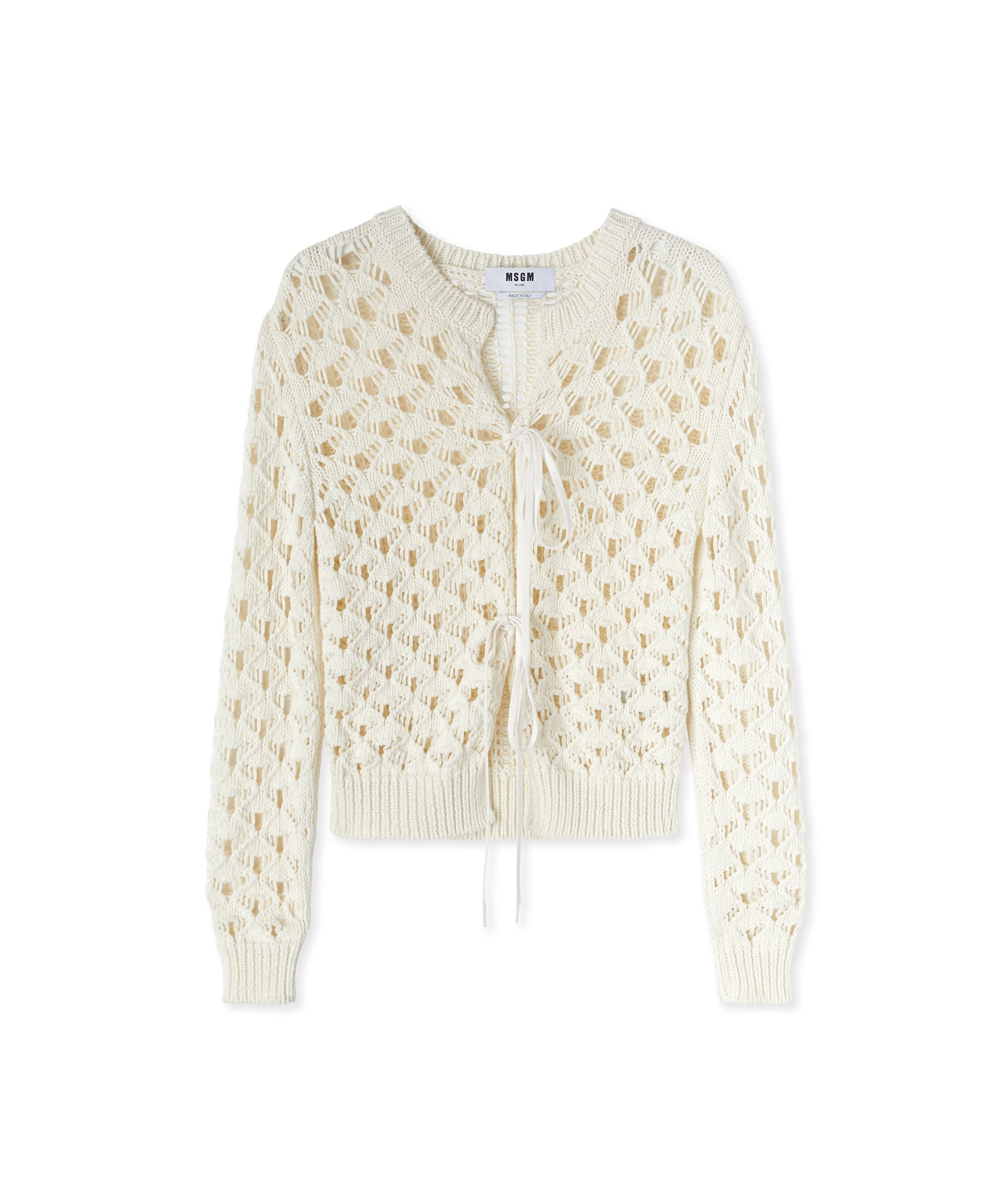 Crochet cotton crewneck cardigan - 1