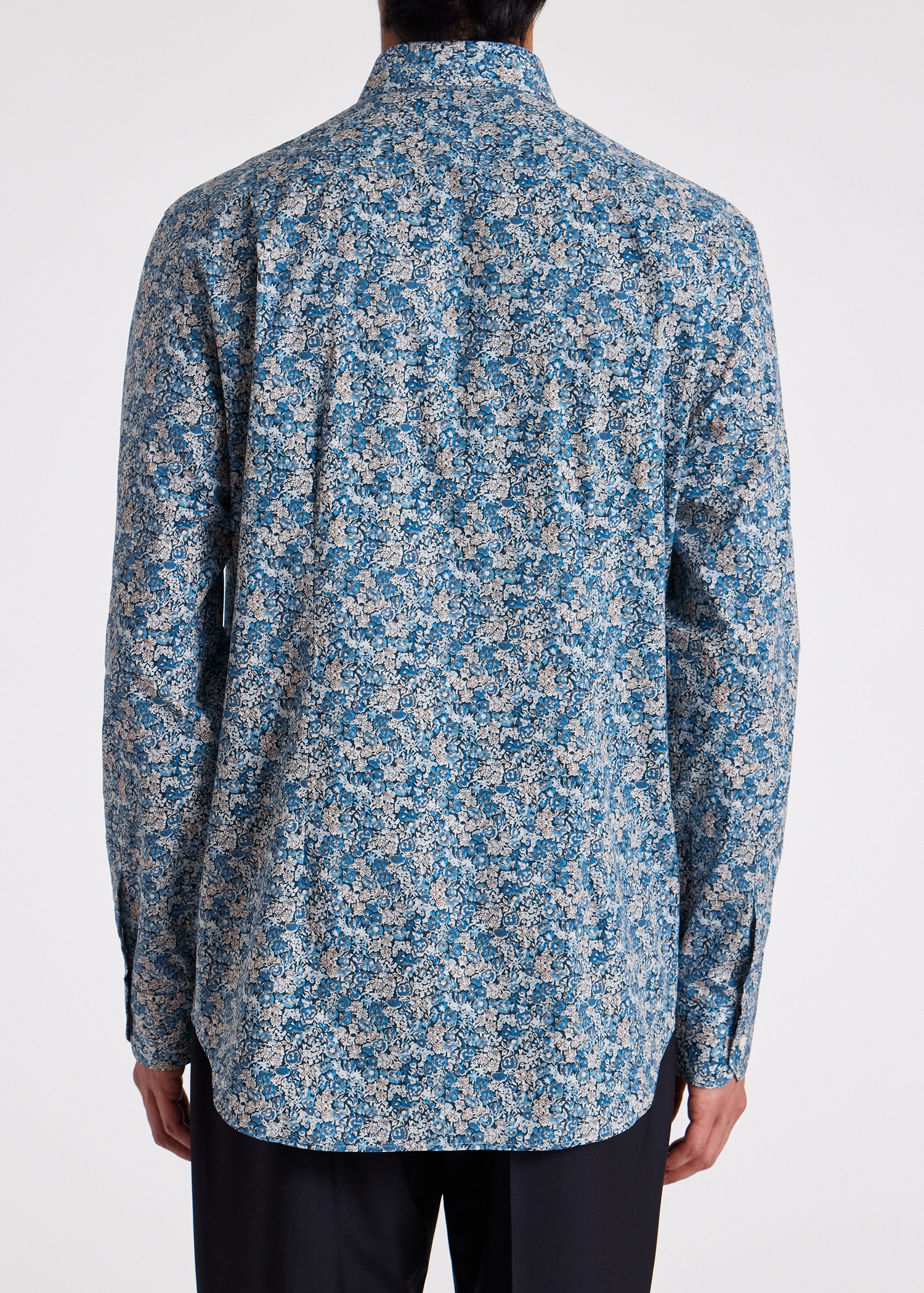 Blue Floral Tailored-Fit Cotton Shirt - 5