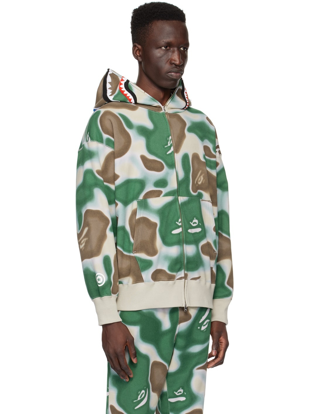 Green & Brown Liquid Camo Shark Hoodie - 2