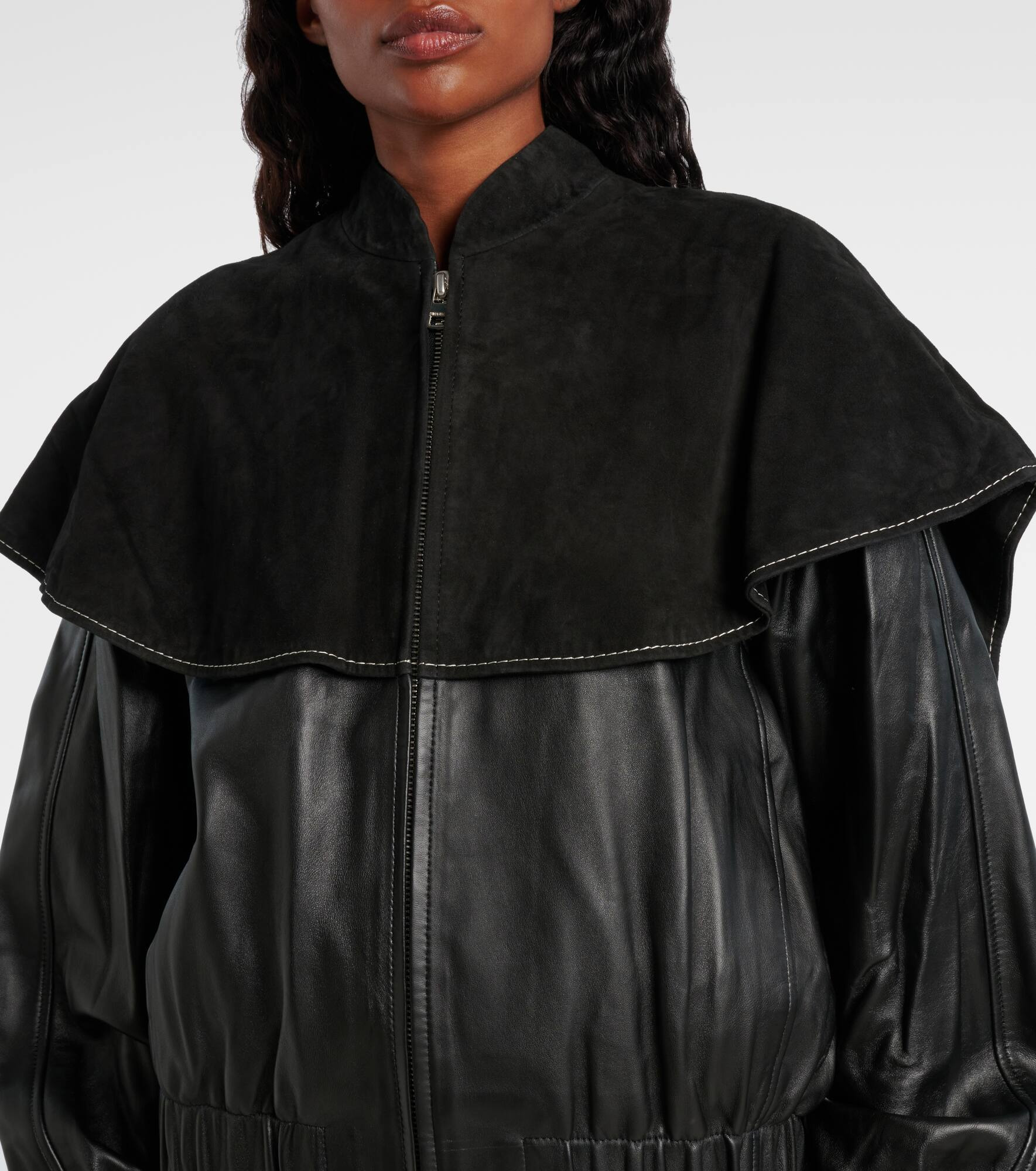 Caped leather jacket - 4