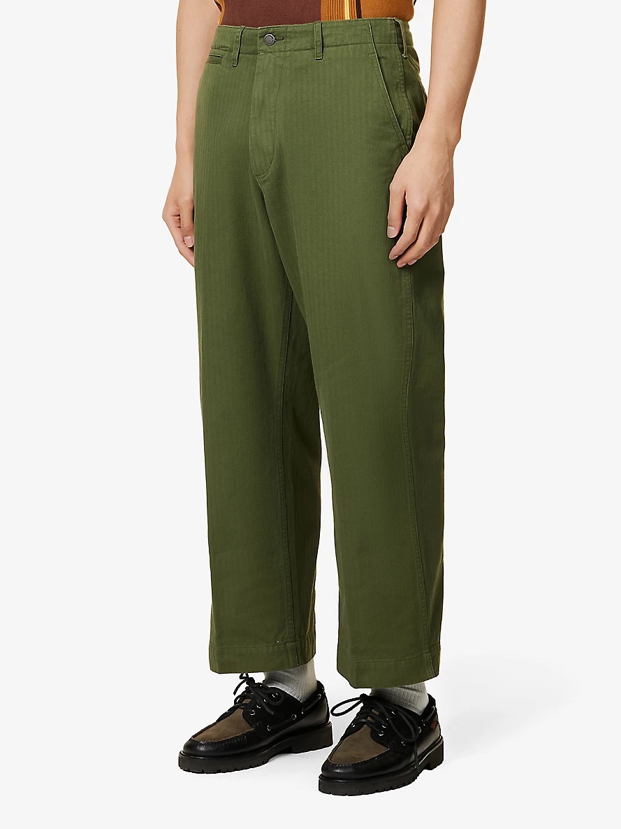 Herringbone regular-fit wide-leg cotton trousers - 3