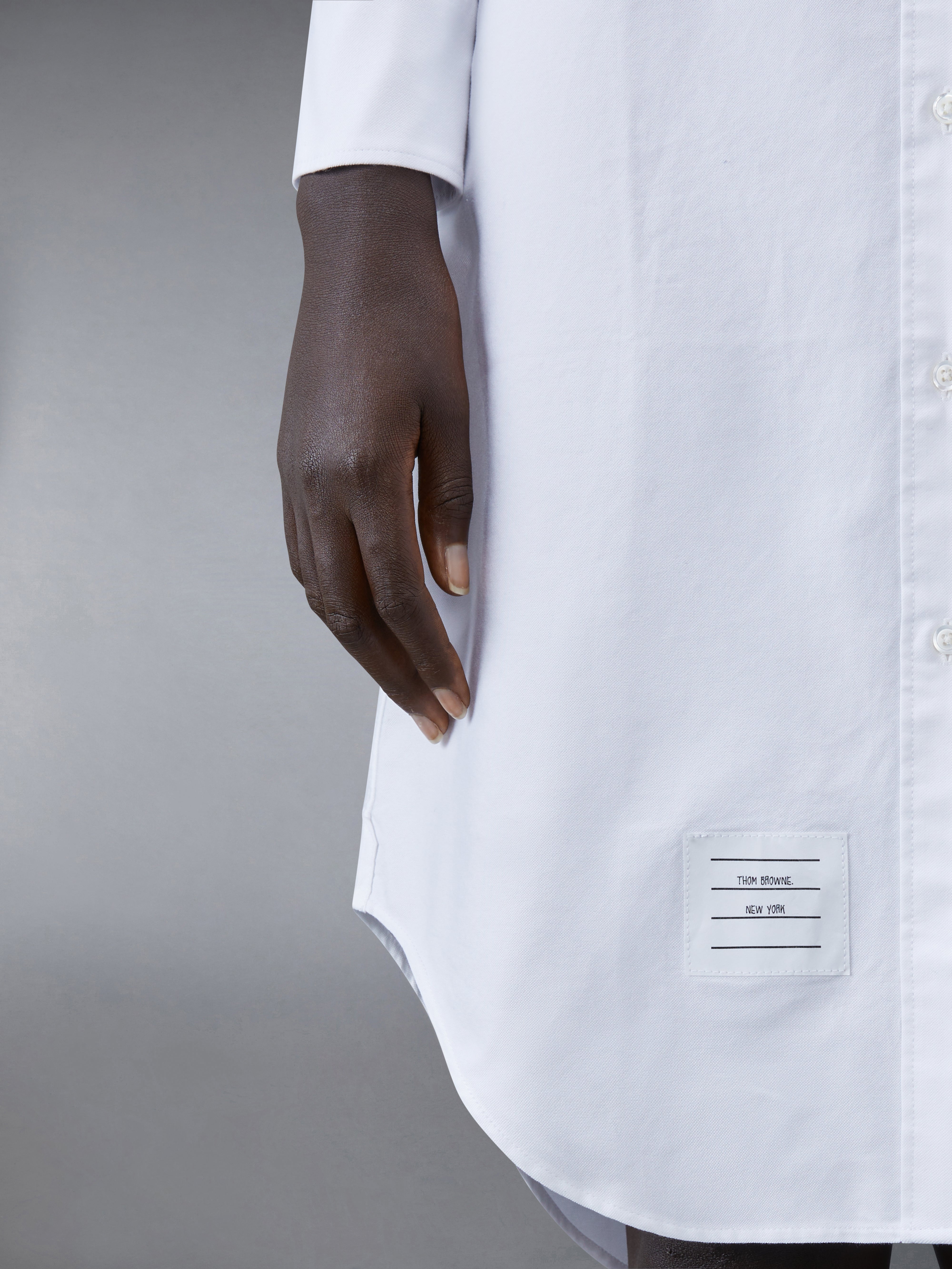 White Classic Oxford Long-sleeve Button Down Knee Length Shirtdress - 6
