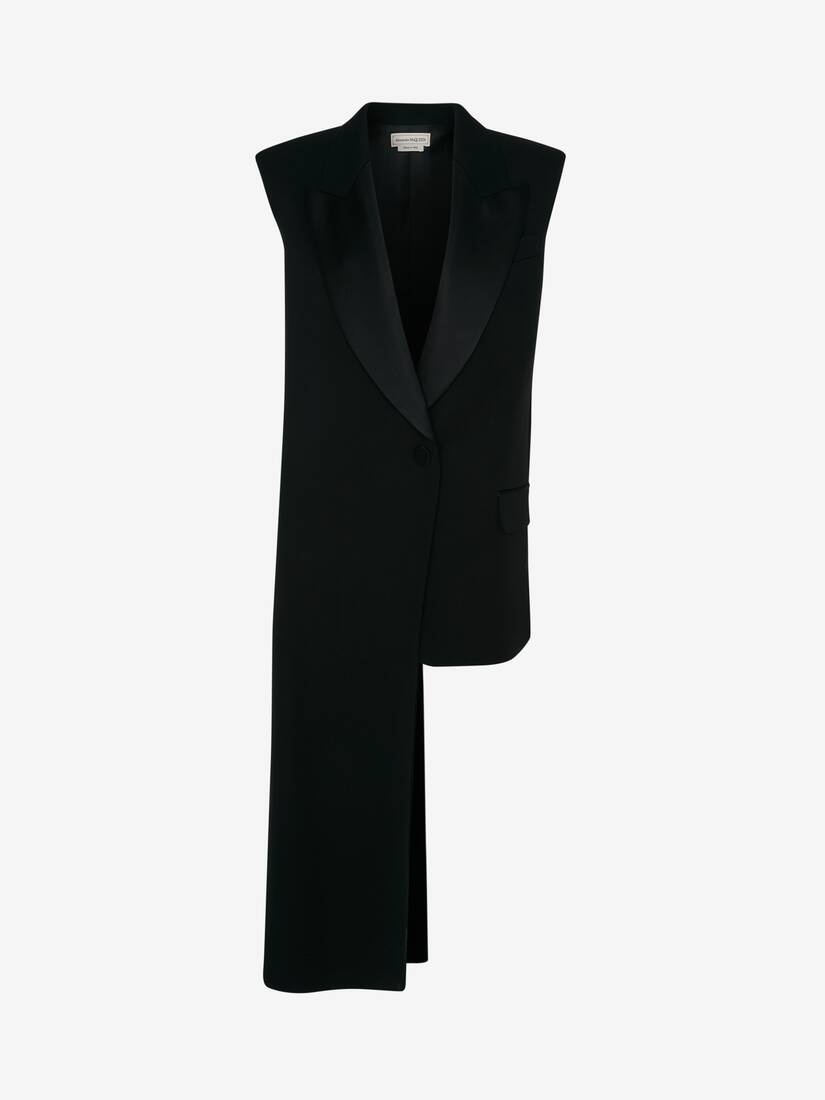 Sleeveless Drape Tuxedo Jacket in Black - 1