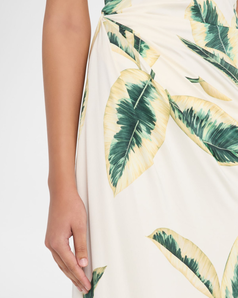 Short-Sleeve Ficus-Print Draped Maxi Dress 5