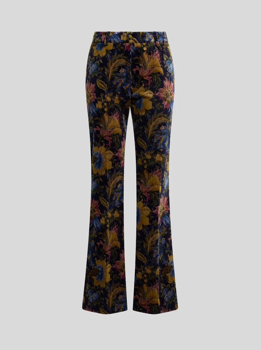 COTTON VELVET TROUSERS WITH FLORAL OVERPRINT - 1