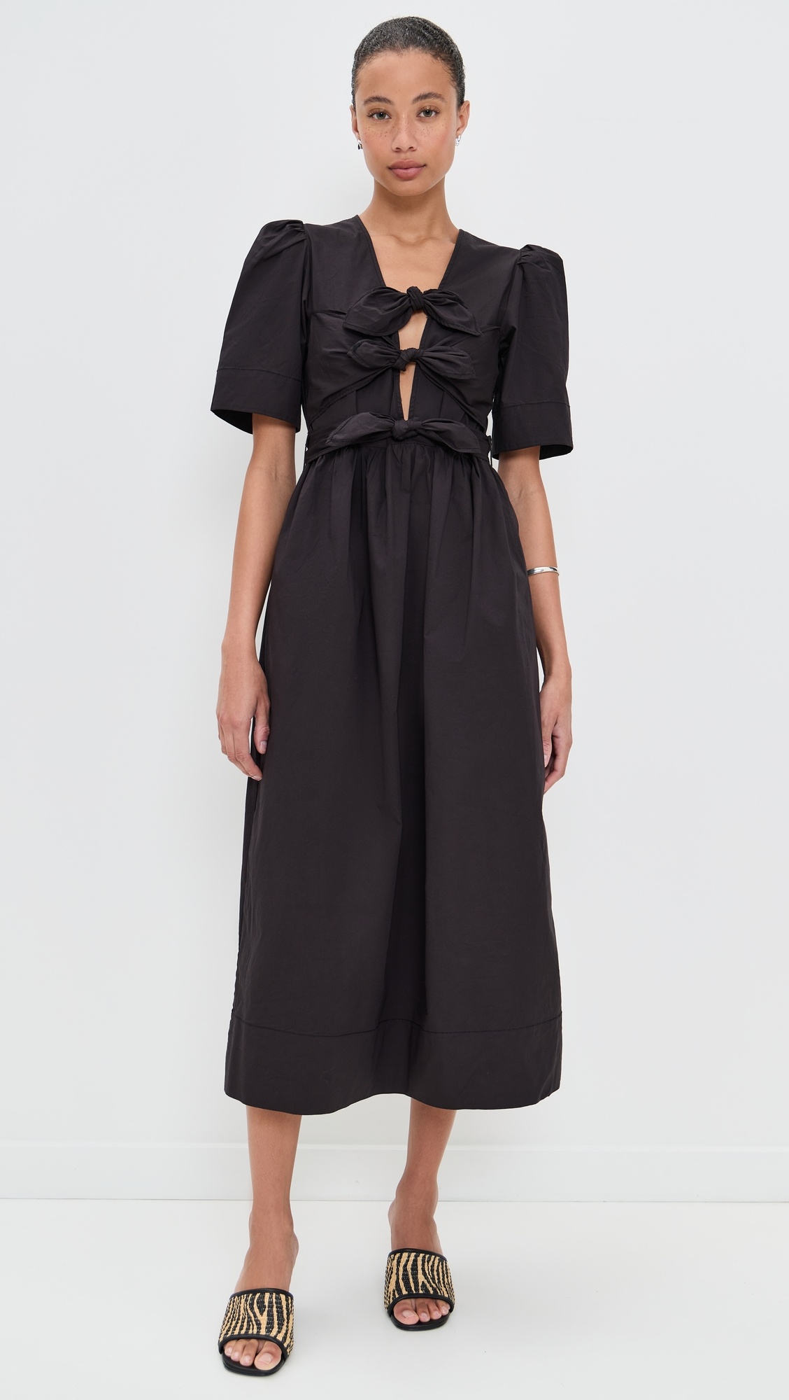 Stretch Cotton Tie Strap Midi Dress - 6