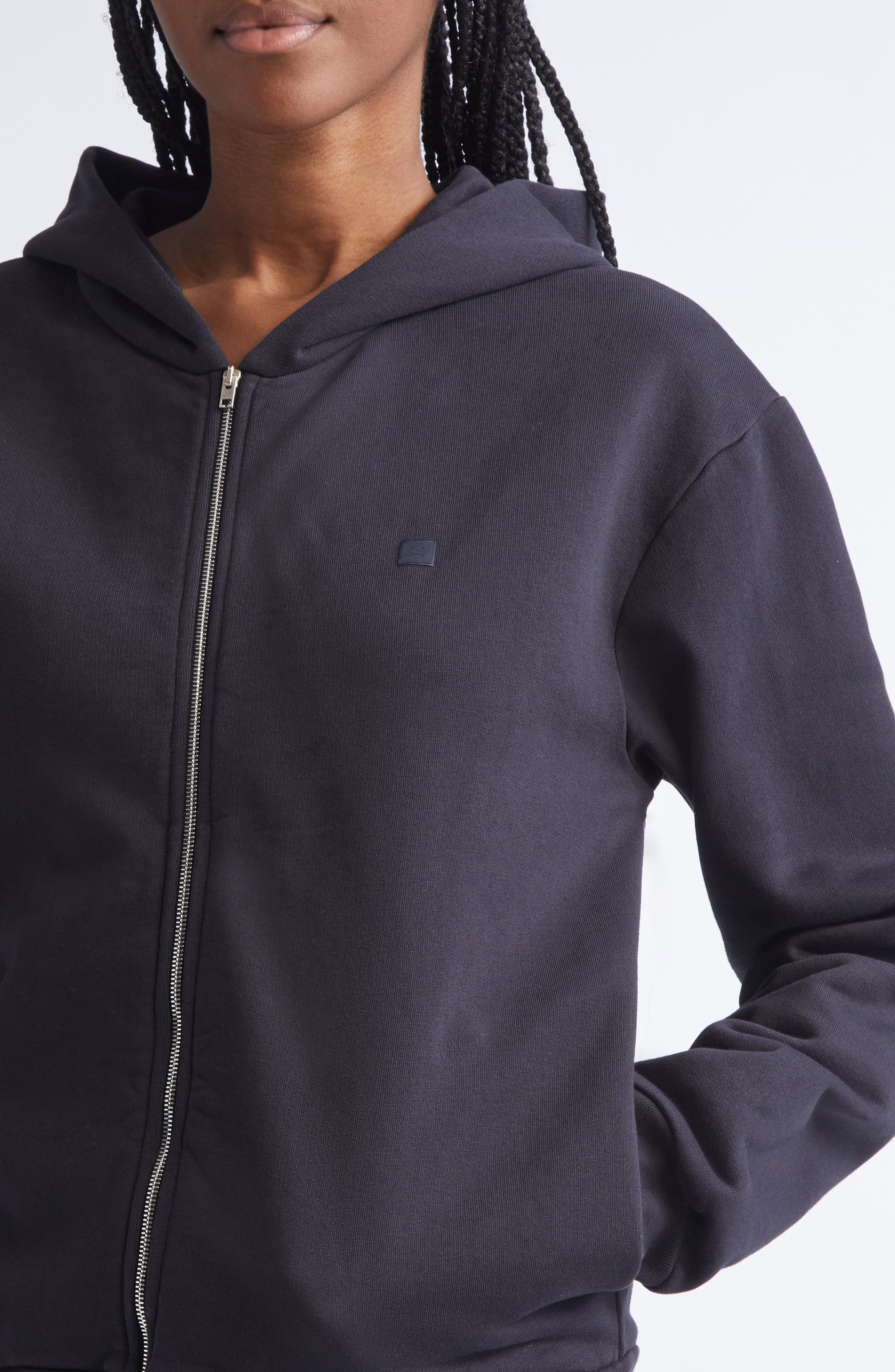 Acne Studios Fupiter Face Patch Fleece Zip Hoodie in Black at Nordstrom - 5