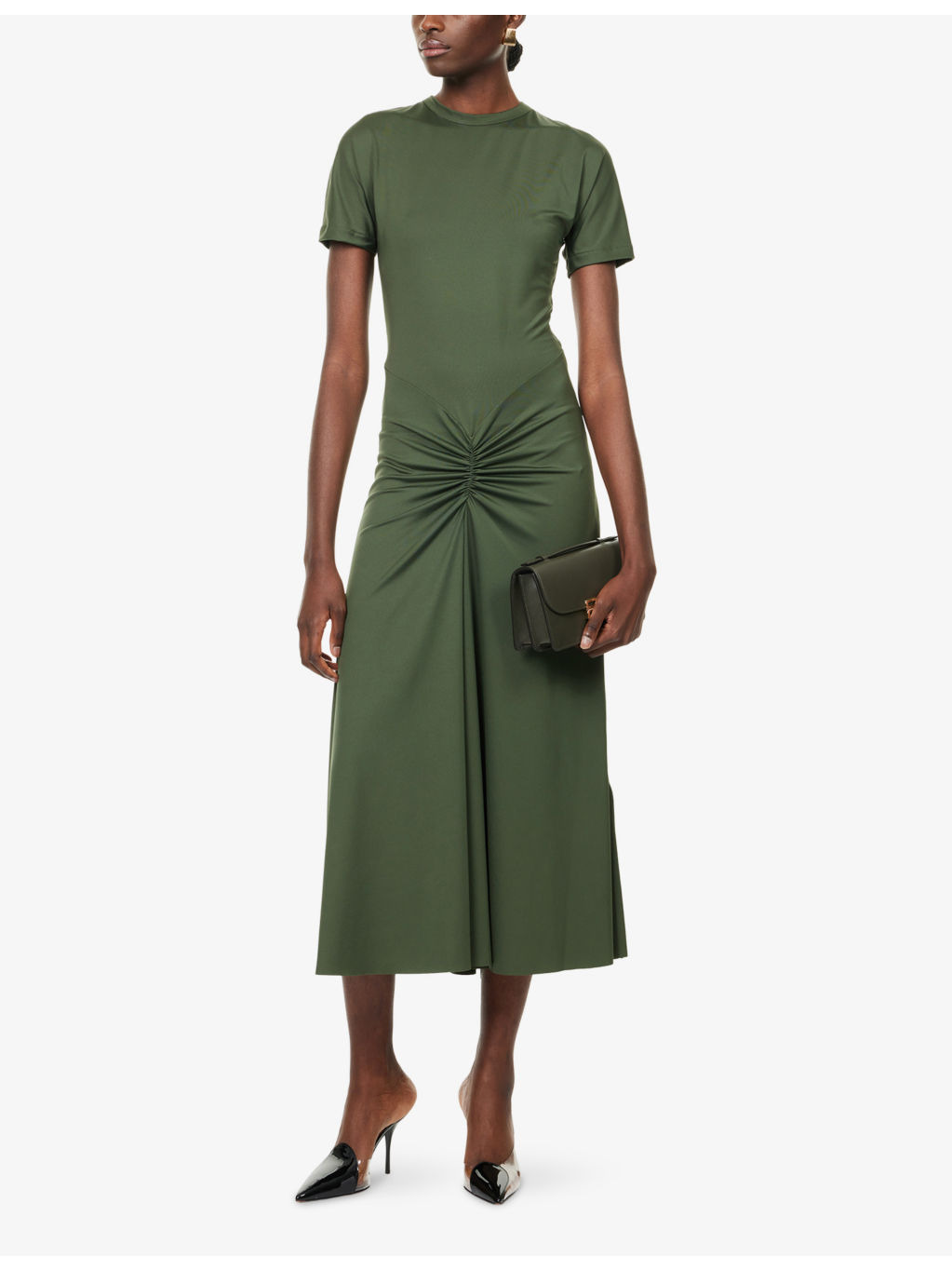 Ruched Short-Sleeves Stretch-Woven Midi Dress - 2