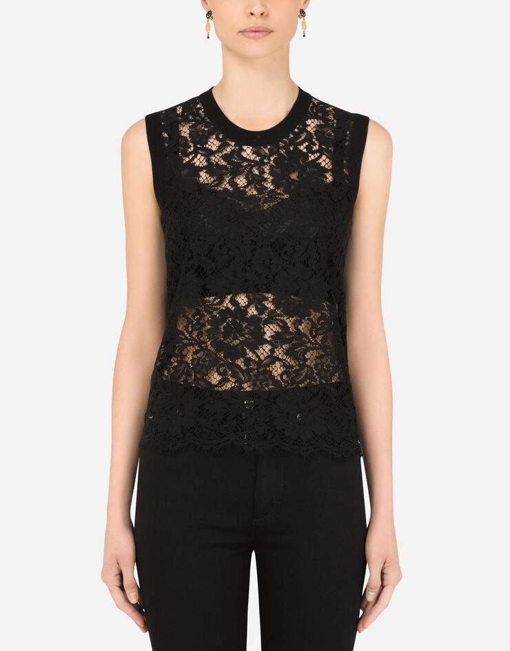 Sleeveless wool and lace sweater - 1