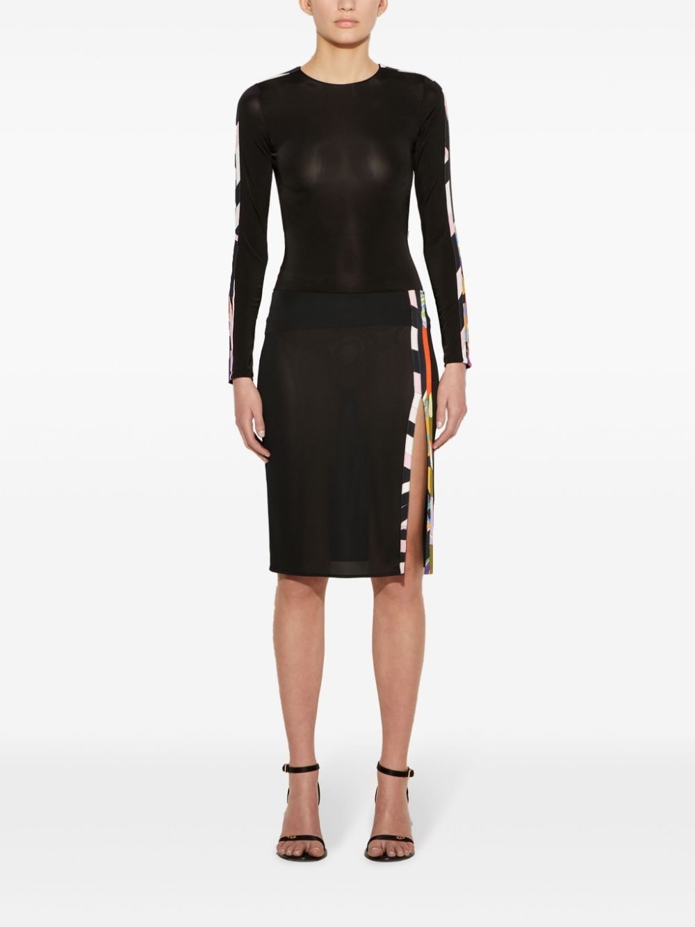 Orchidee/Iride-print pencil skirt - 2