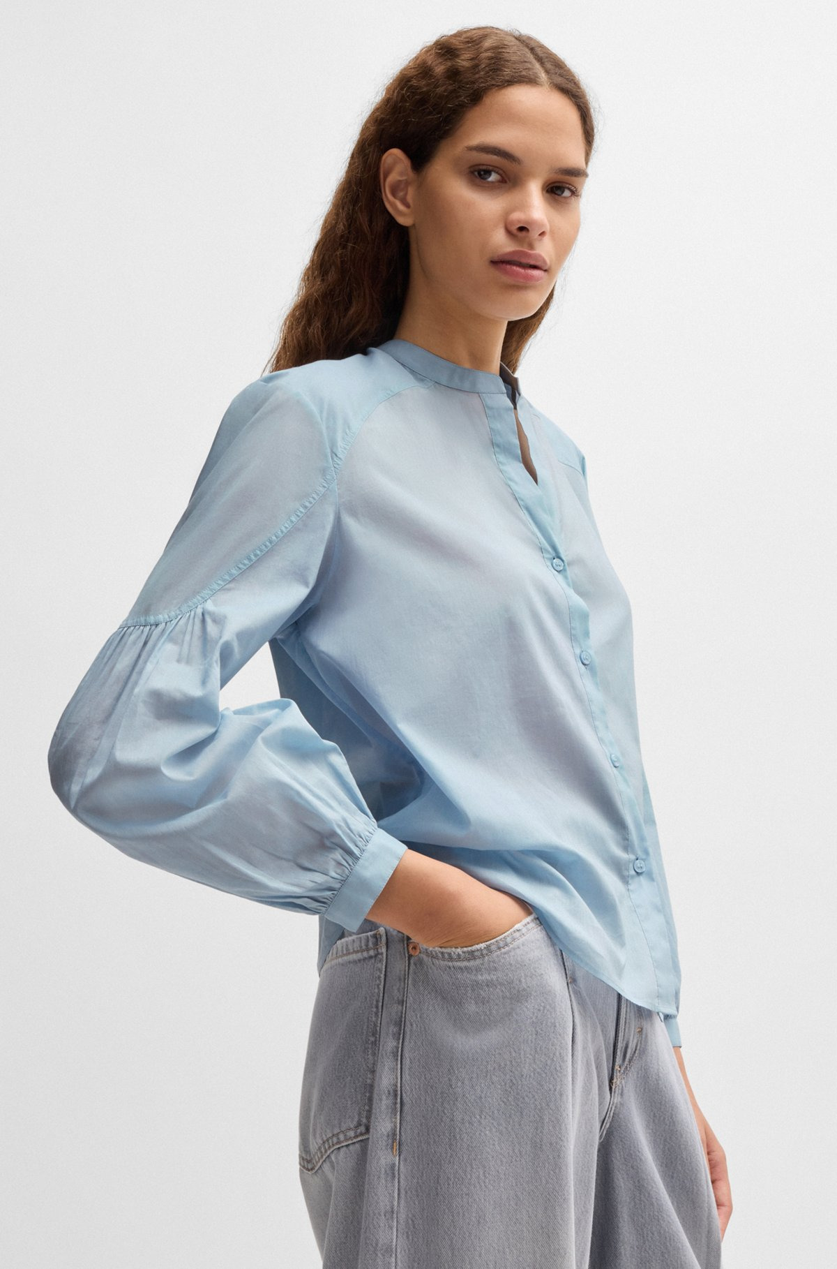 REGULAR-FIT BLOUSE IN COTTON VOILE WITH WIDE SLEEVES - 6
