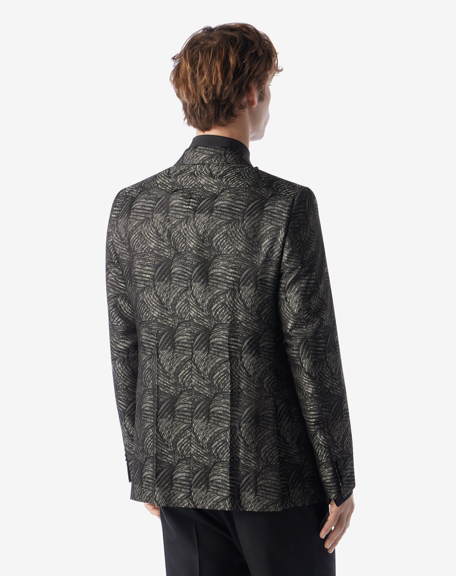 Sage green/black pure silk tuxedo jacket - 3