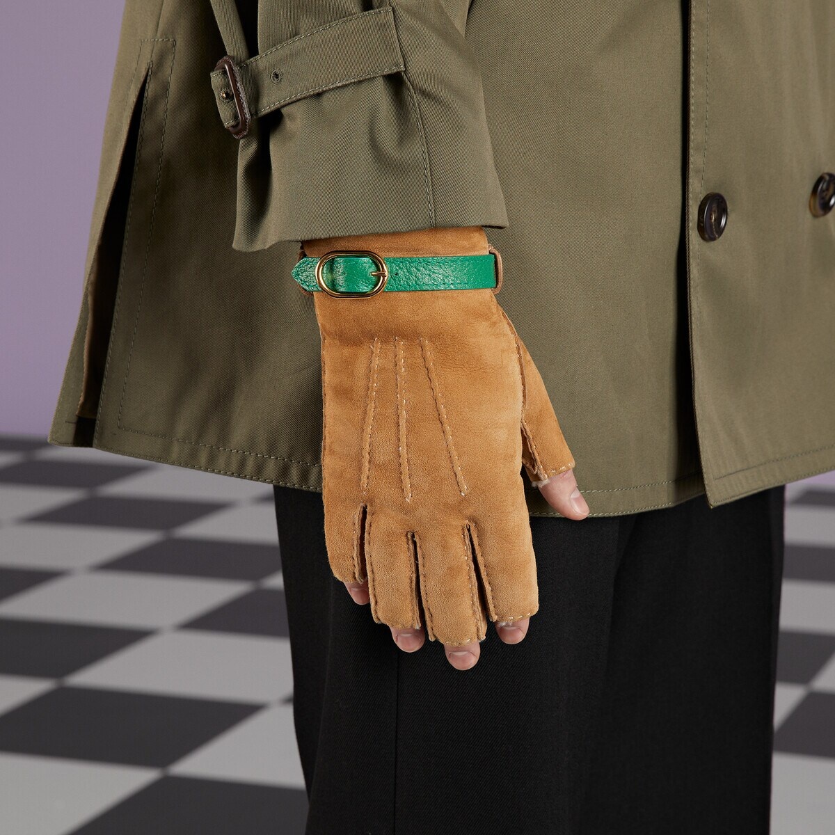 Suede fingerless gloves - 3