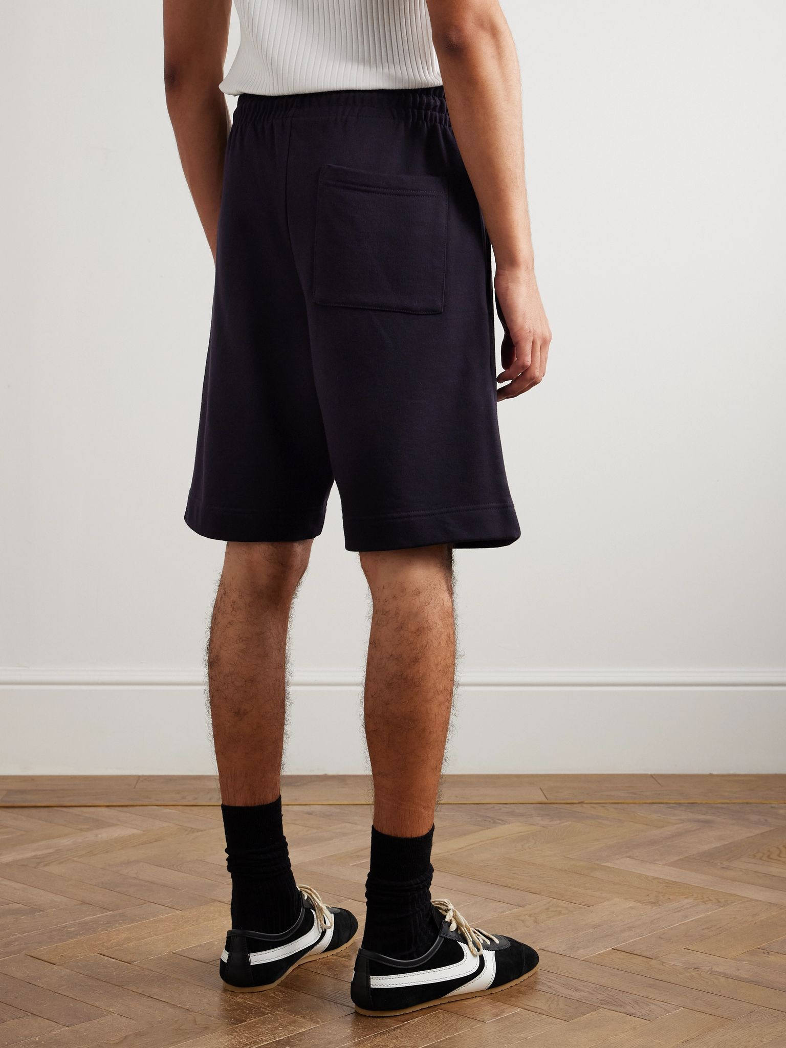 Wide-Leg Cotton-Jersey Drawstring Shorts Navy - 4
