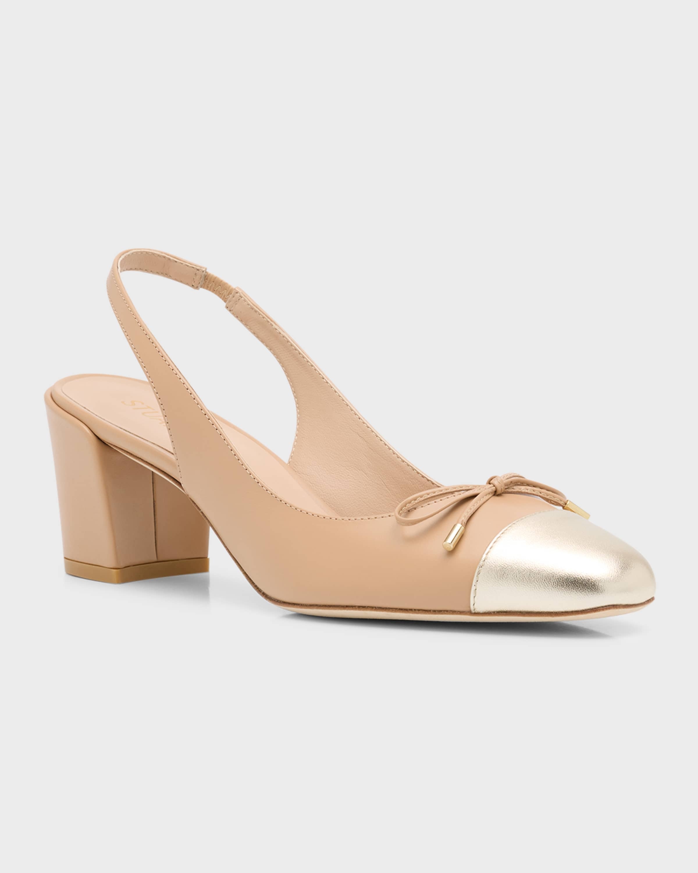 Sleek Mixed Leather Bow Slingback Pumps - 3