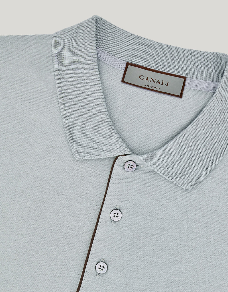 BRIANZA GREEN COTTON POLO SHIRT WITH CONTRASTING PIPING ON THE BUTTON PLACKET 4