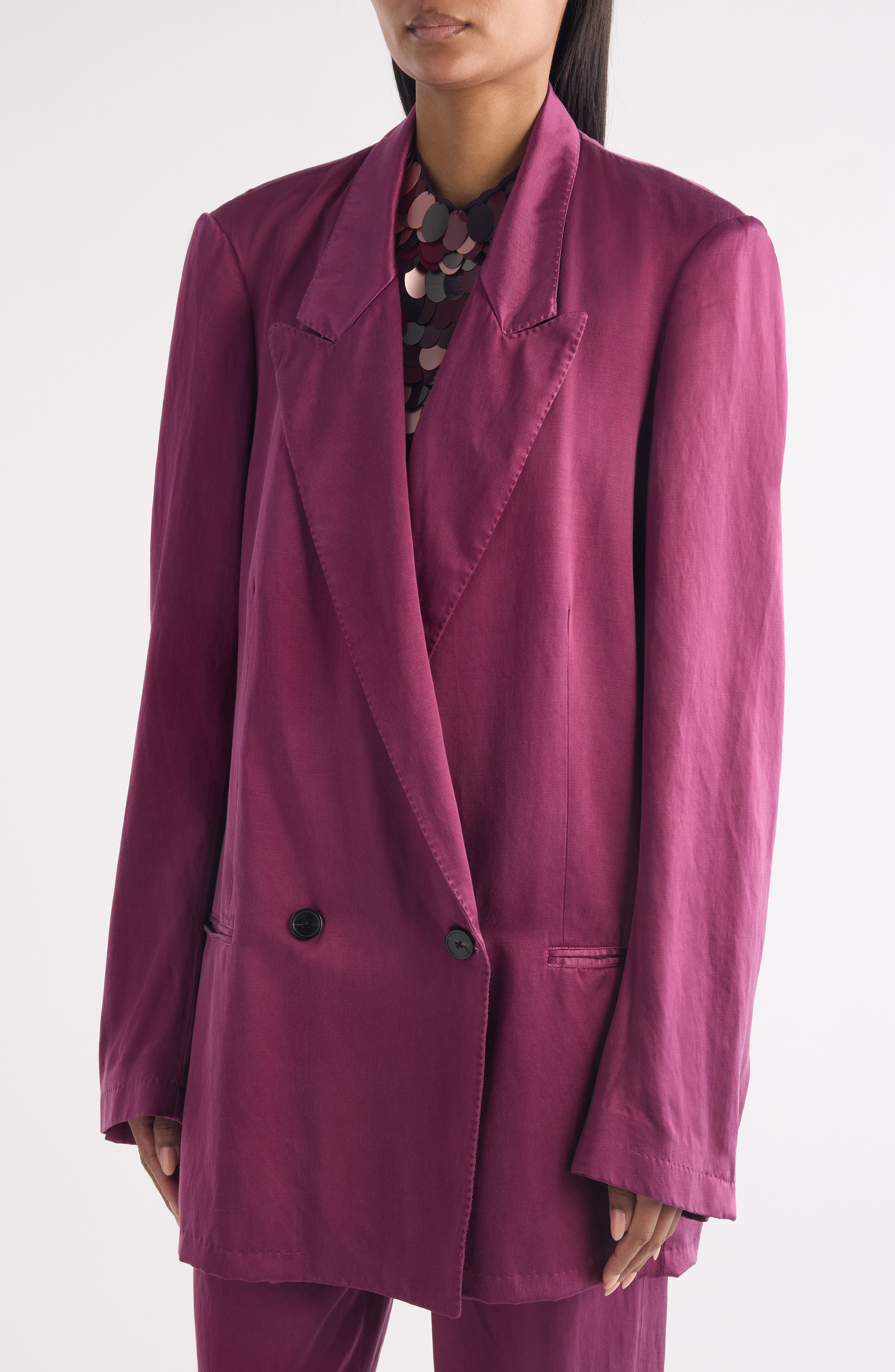Dries Van Noten Blink Double Breasted Oversize Twill Jacket in Raspberry at Nordstrom - 5