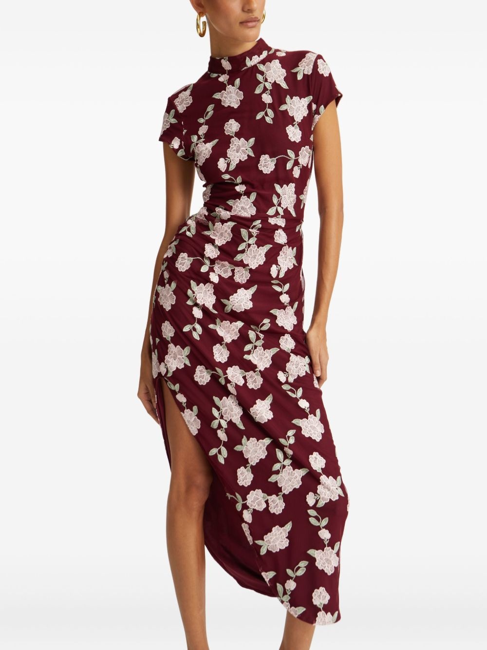 floral-embroidered asymmetric dress - 3