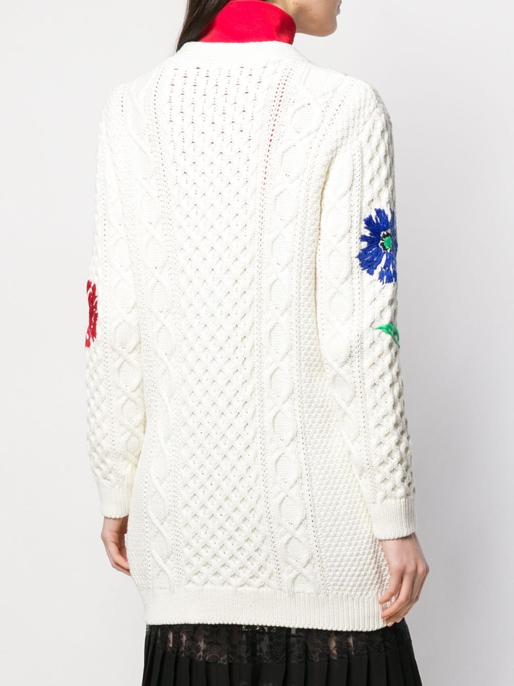 floral-embroidered cable-knit cardigan - 4