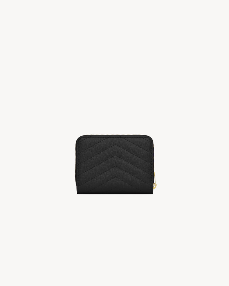 SAINT LAURENT monogram compact zip around wallet in grain de poudre embossed leather outlook