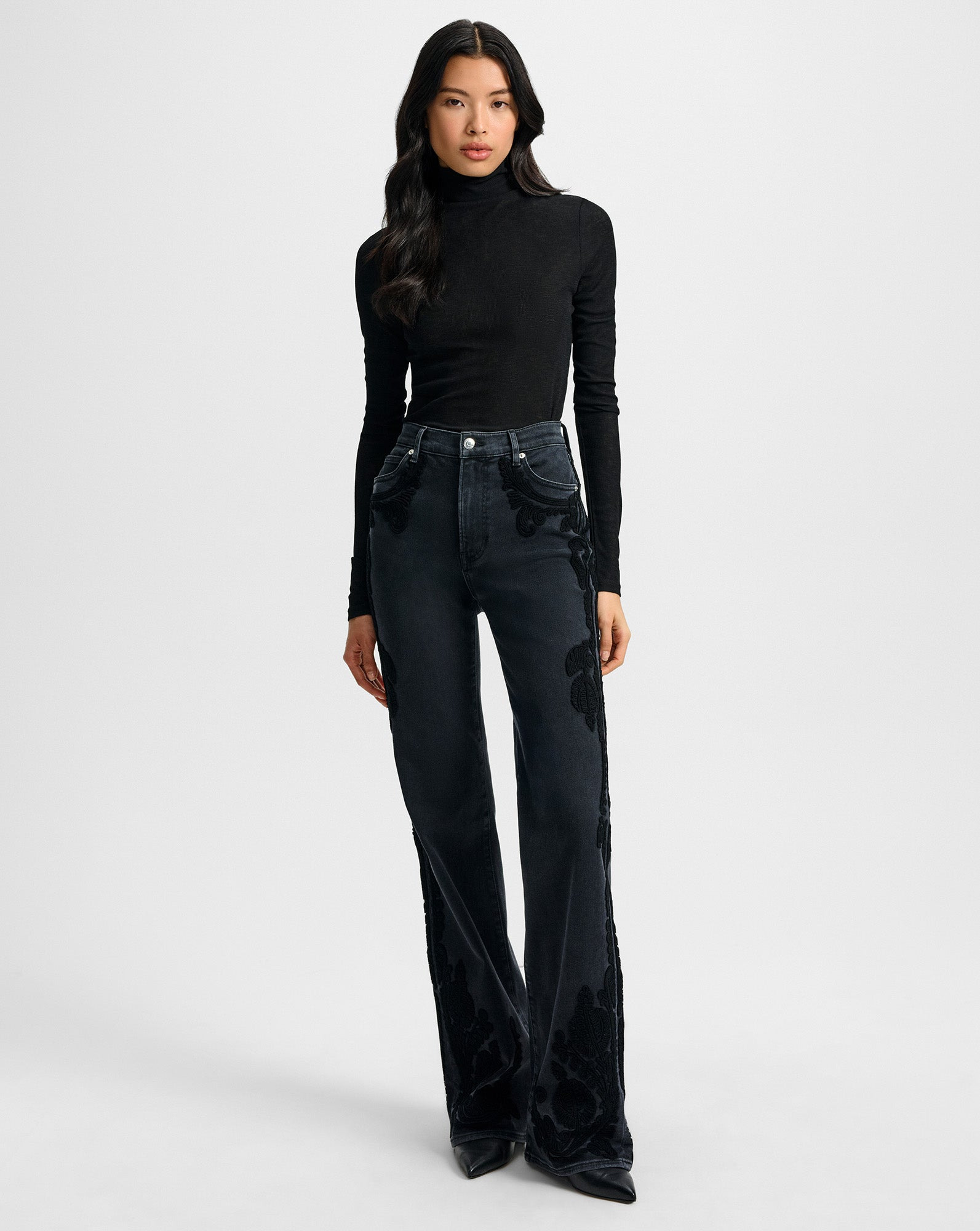 CROSBIE EMBROIDERED SLIM WIDE-LEG JEAN - 2