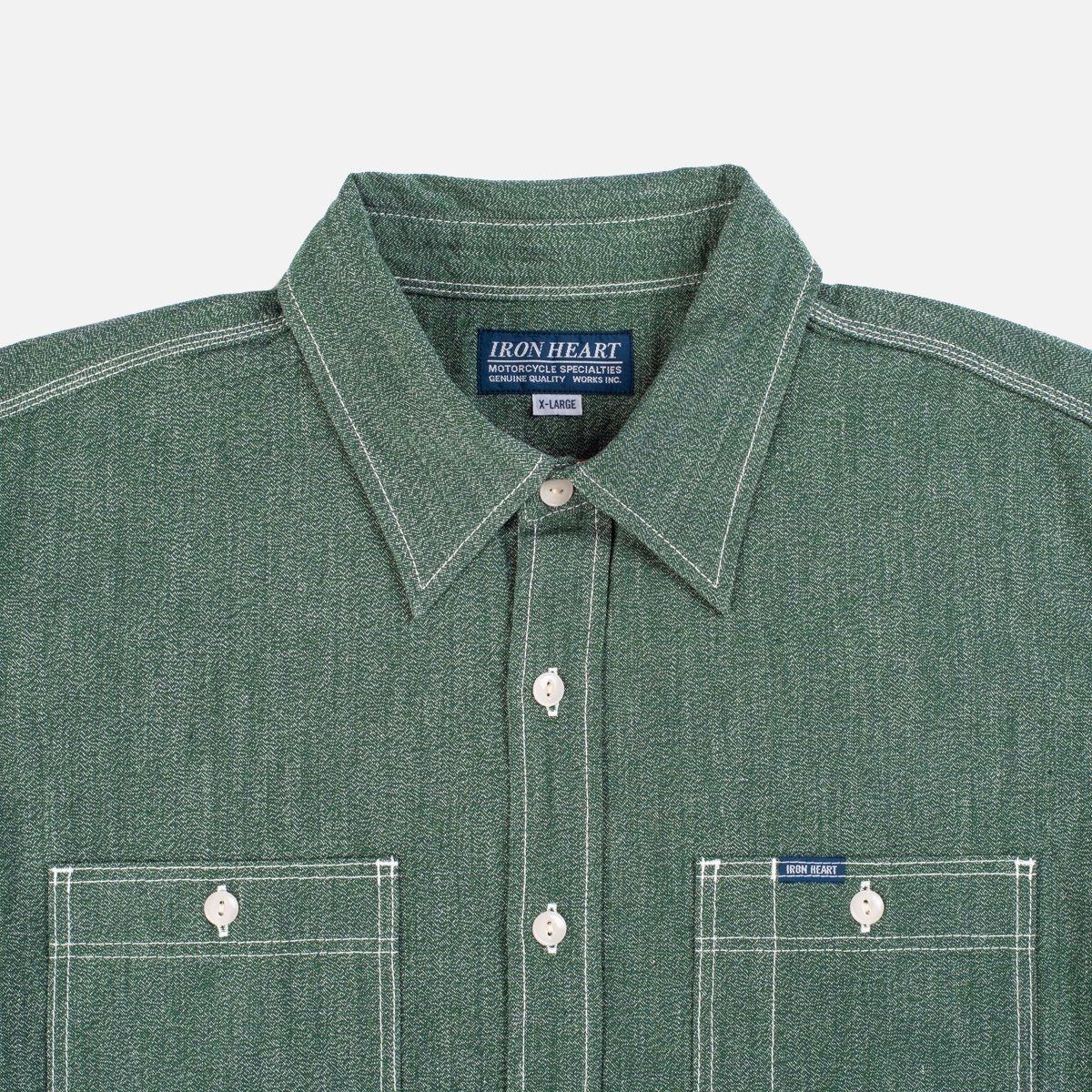 IHSH-290-GRN 10oz Mock Twist Selvedge Chambray Work Shirt - Green 'The Salt and Jalapeño' - 5