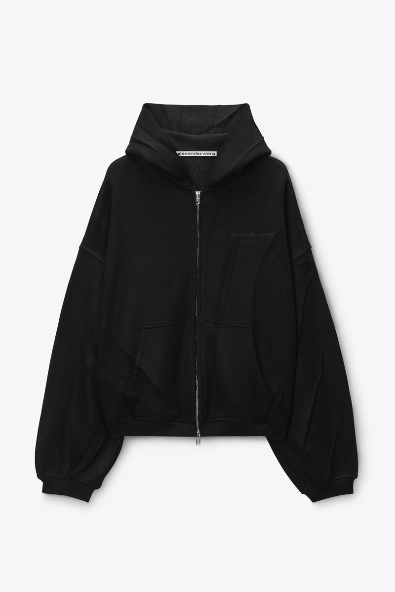 Black Creased Terry Hoodie 1