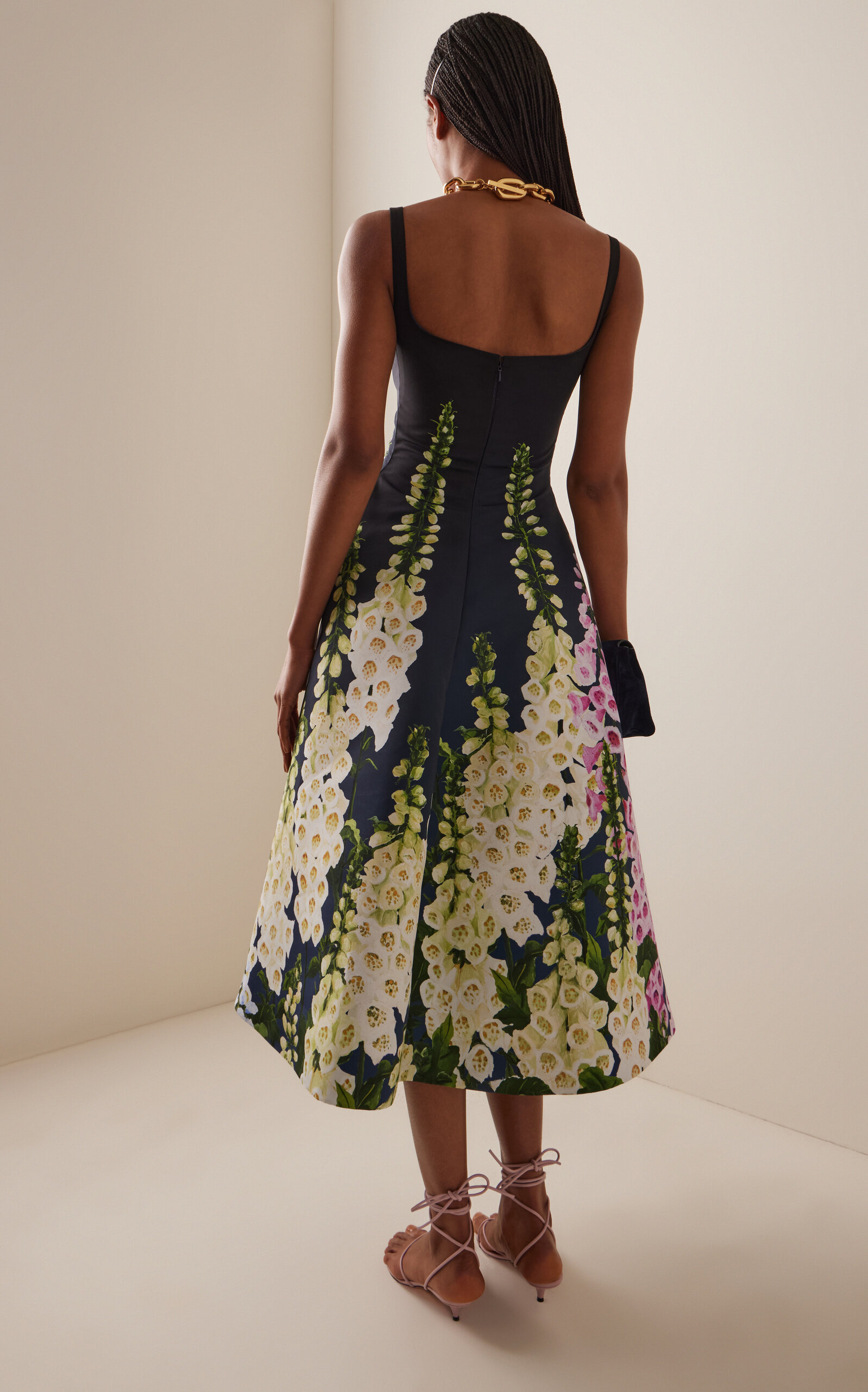 Foxglove-Printed Faille Cocktail Dress navy - 4