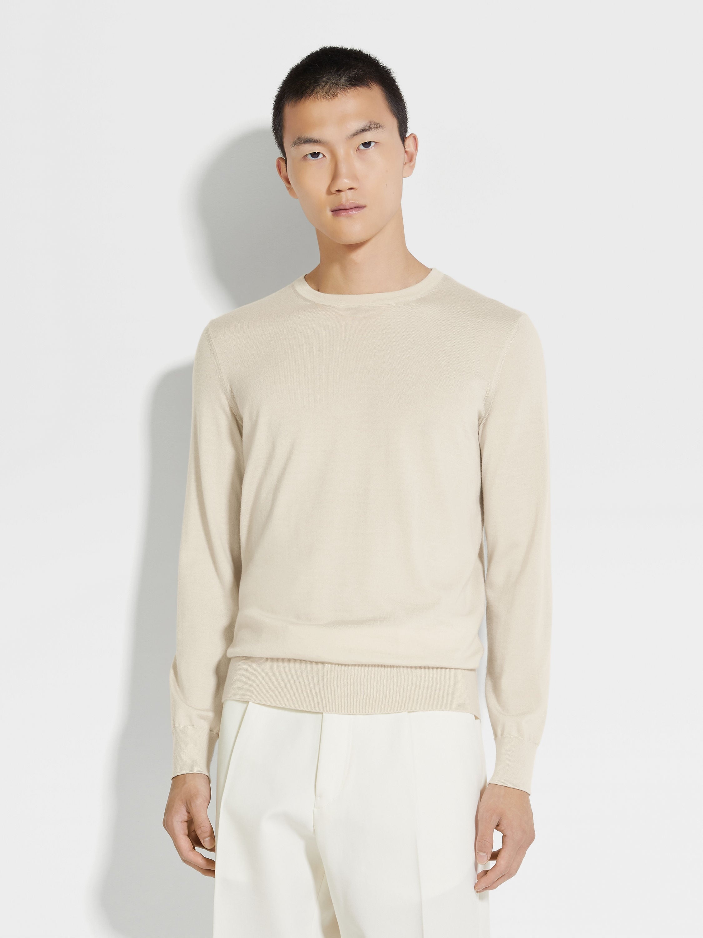 LIGHT BEIGE MÉLANGE CASHSETA CREWNECK - 4