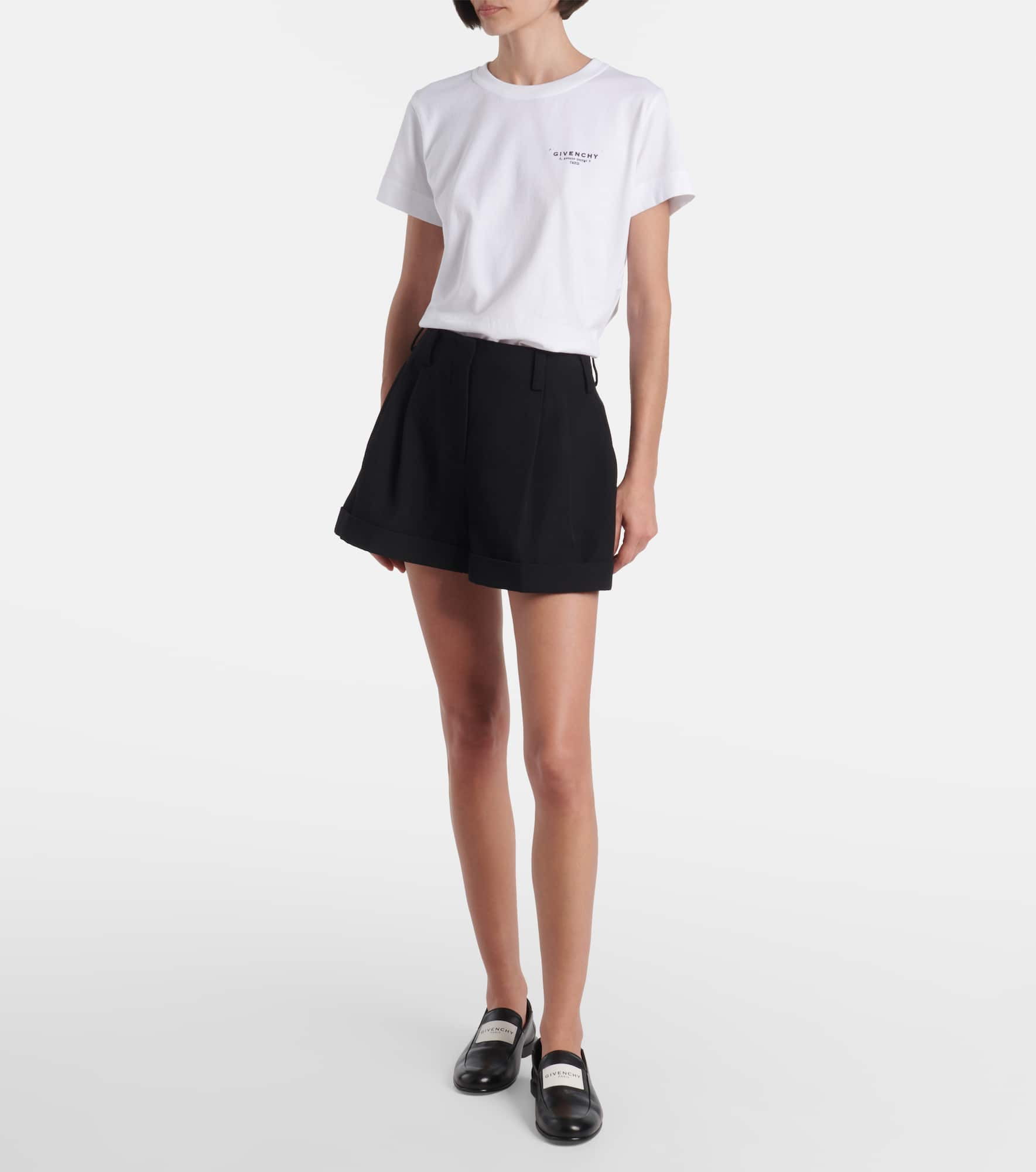 Pleated wool grain de poudre shorts - 2