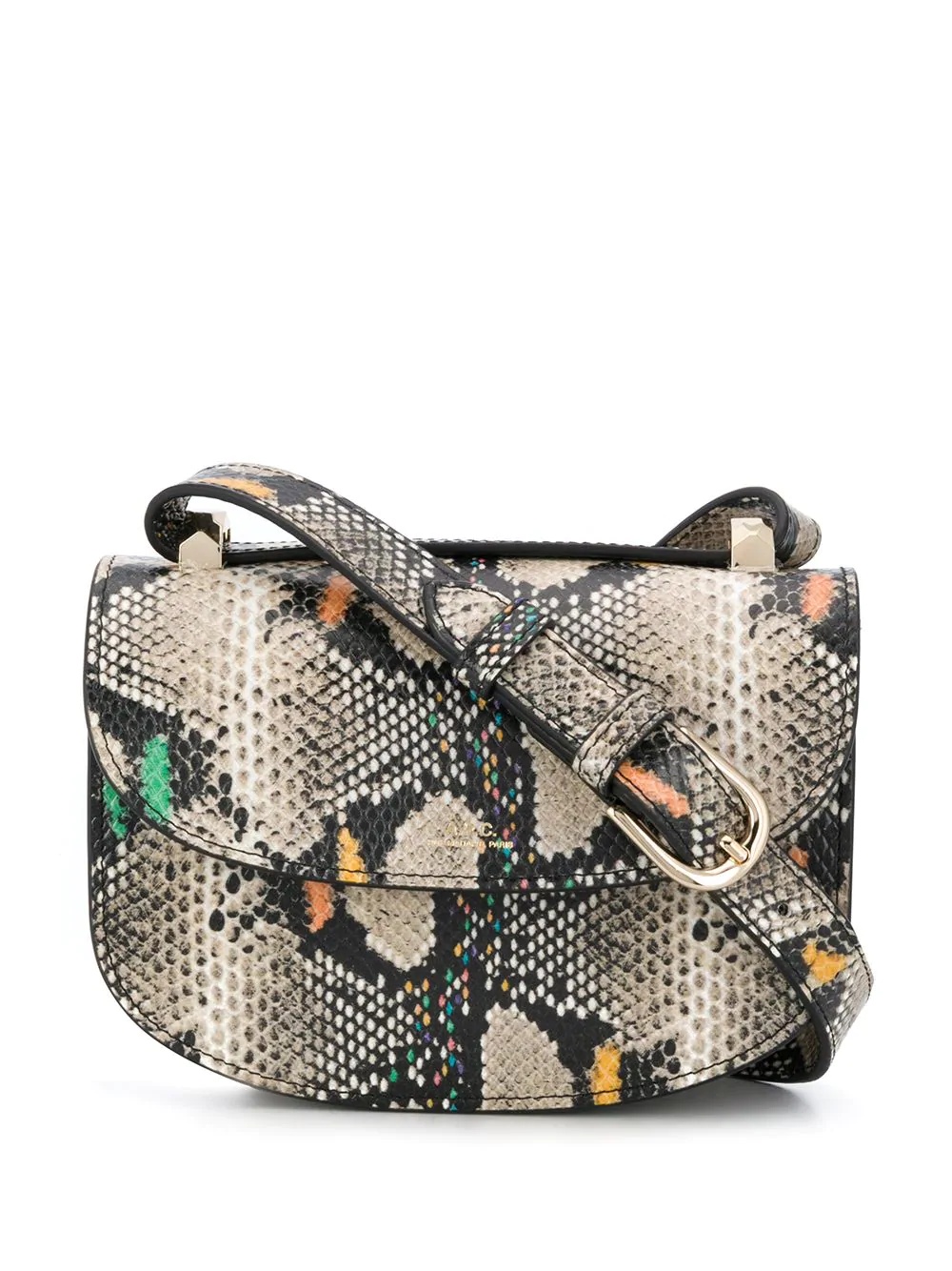 snakeskin effect foldover top satchel bag - 1