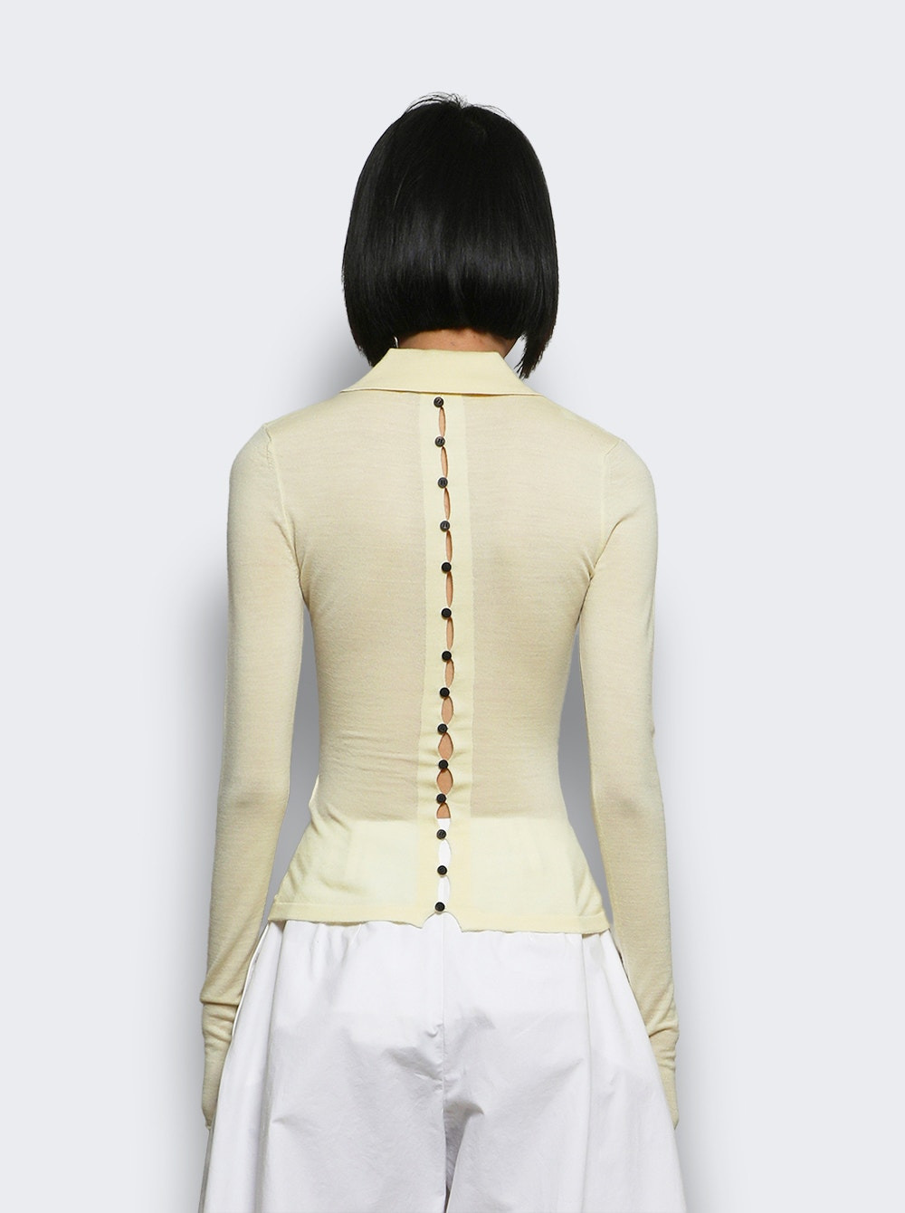 The Merino Long Sleeve Polo Shirt Pale Yellow - 5