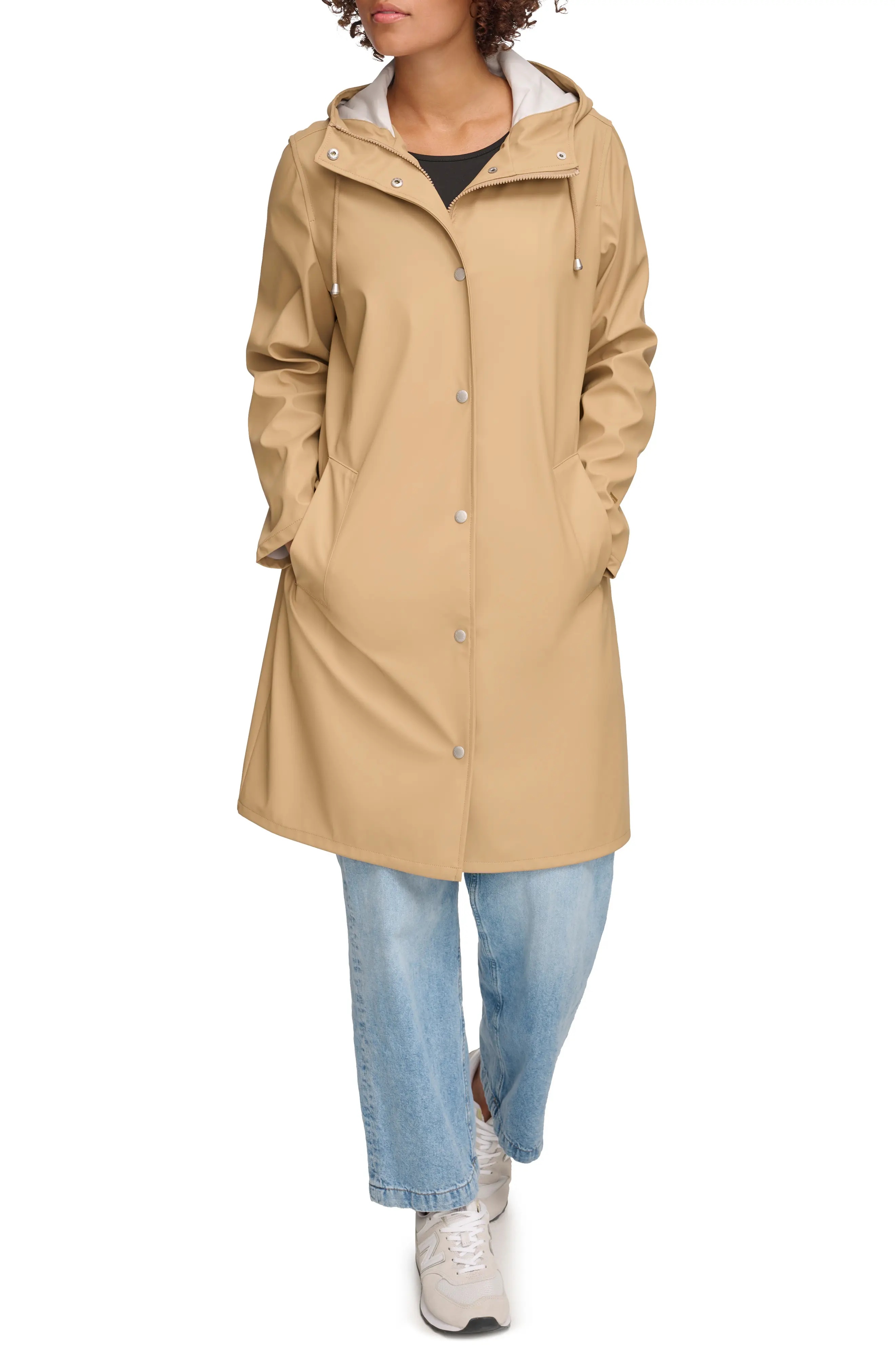 Water Resistant Hooded Long Rain Jacket - 1