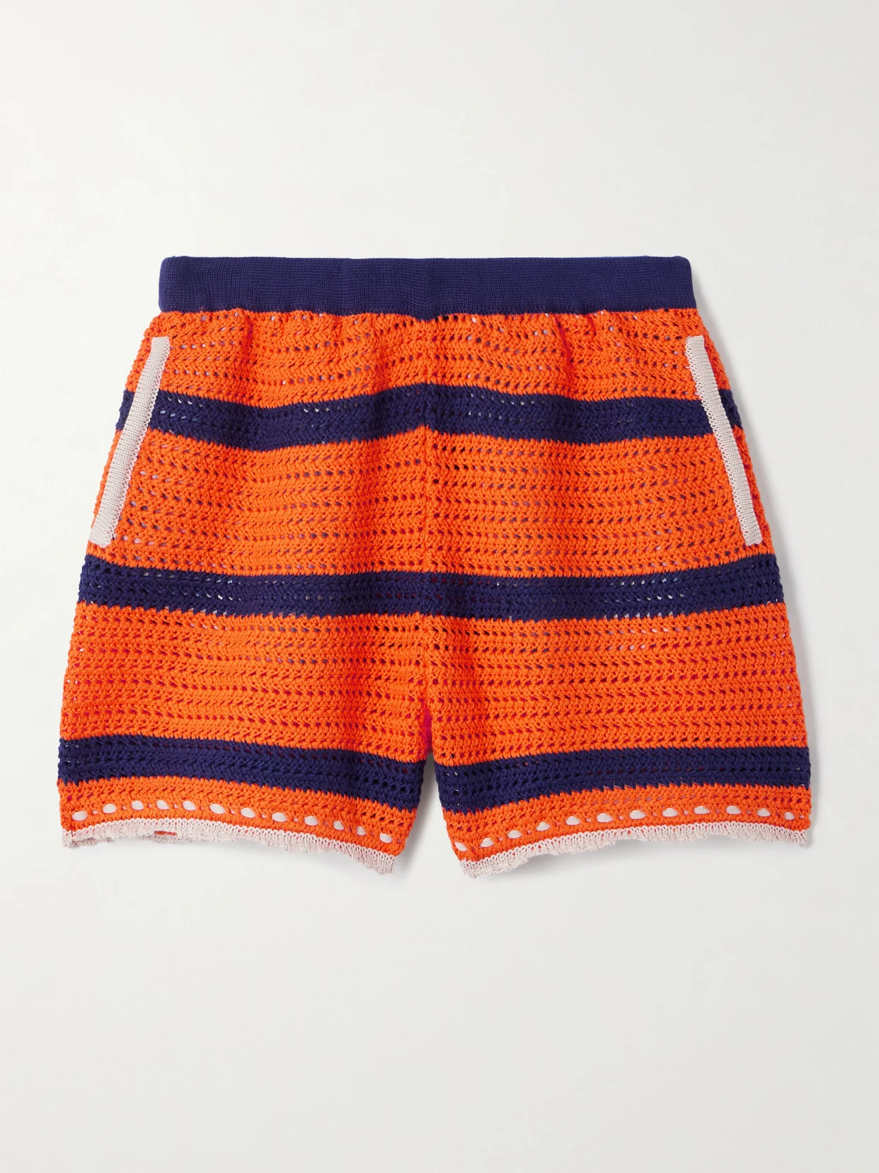 Salt 'n' Vinegar Striped Crocheted Cotton Shorts - 1