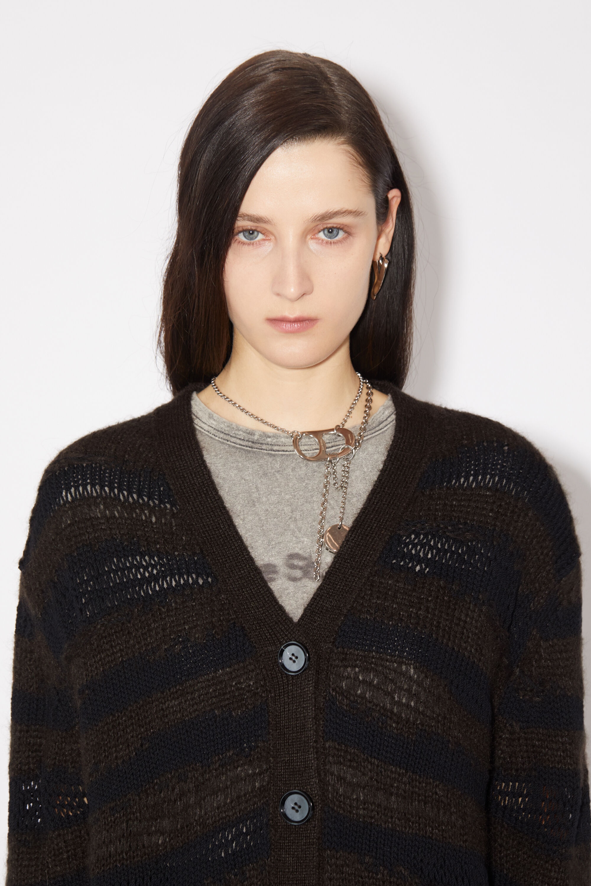 Distressed stripe cardigan - Warm Charcoal Grey/Black - 4