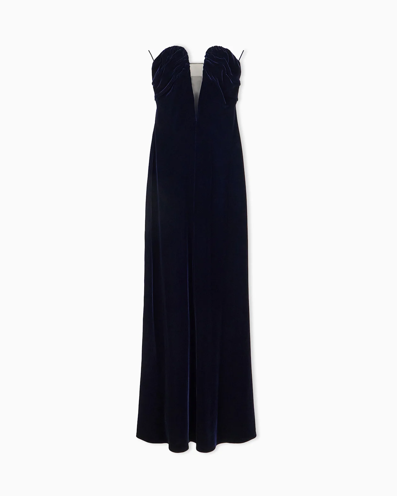 LONG BUSTIER DRESS IN SILK VELVET WITH ILLUSION TULLE - 1