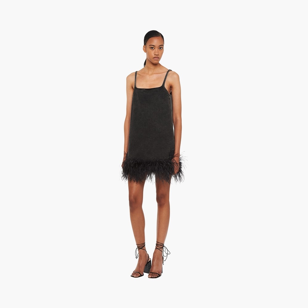 Denim mini-dress with feathers - 2