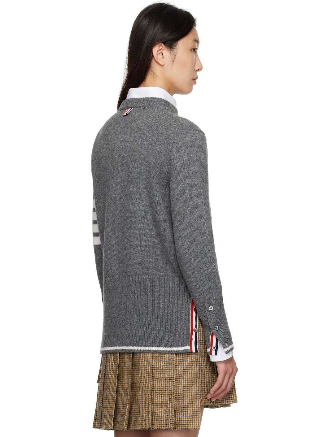 Gray Fine Merino Intarsia Geese 4-Bar Sweater - 3