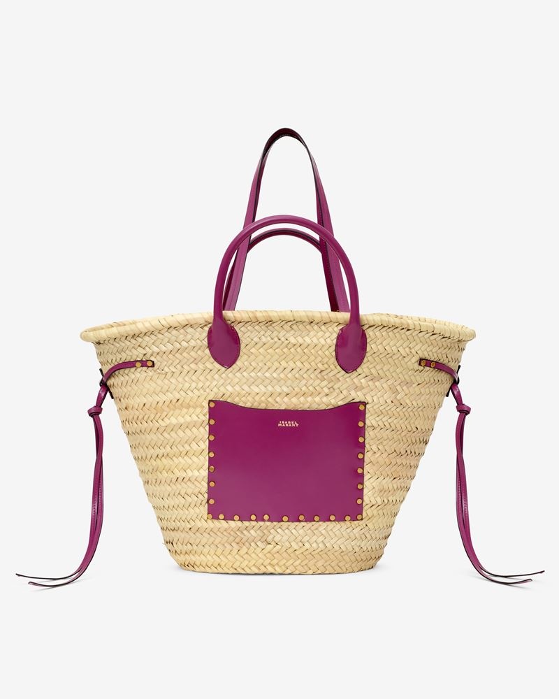 CADIX RAFFIA AND LEATHER BASKET BAG - 6