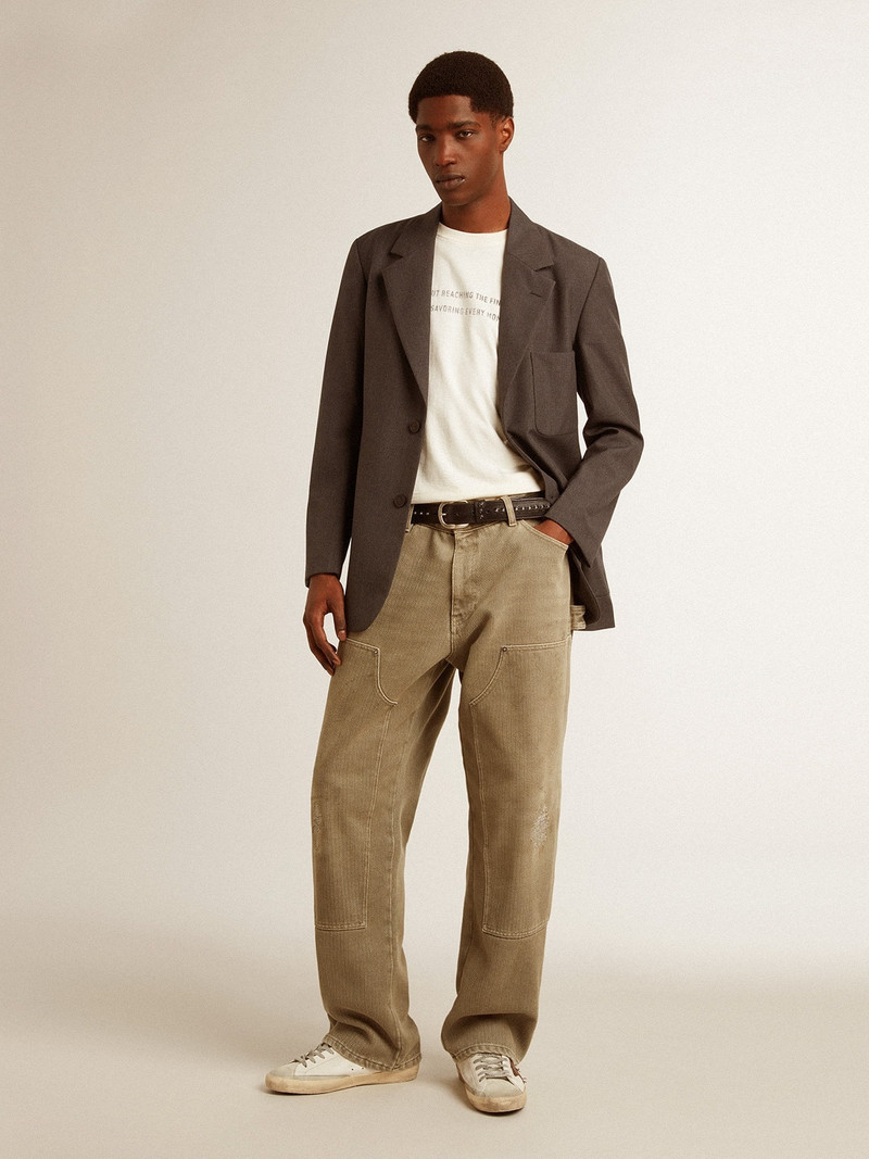 Men's T-shirt in aged white cotton with print and embroidery 3